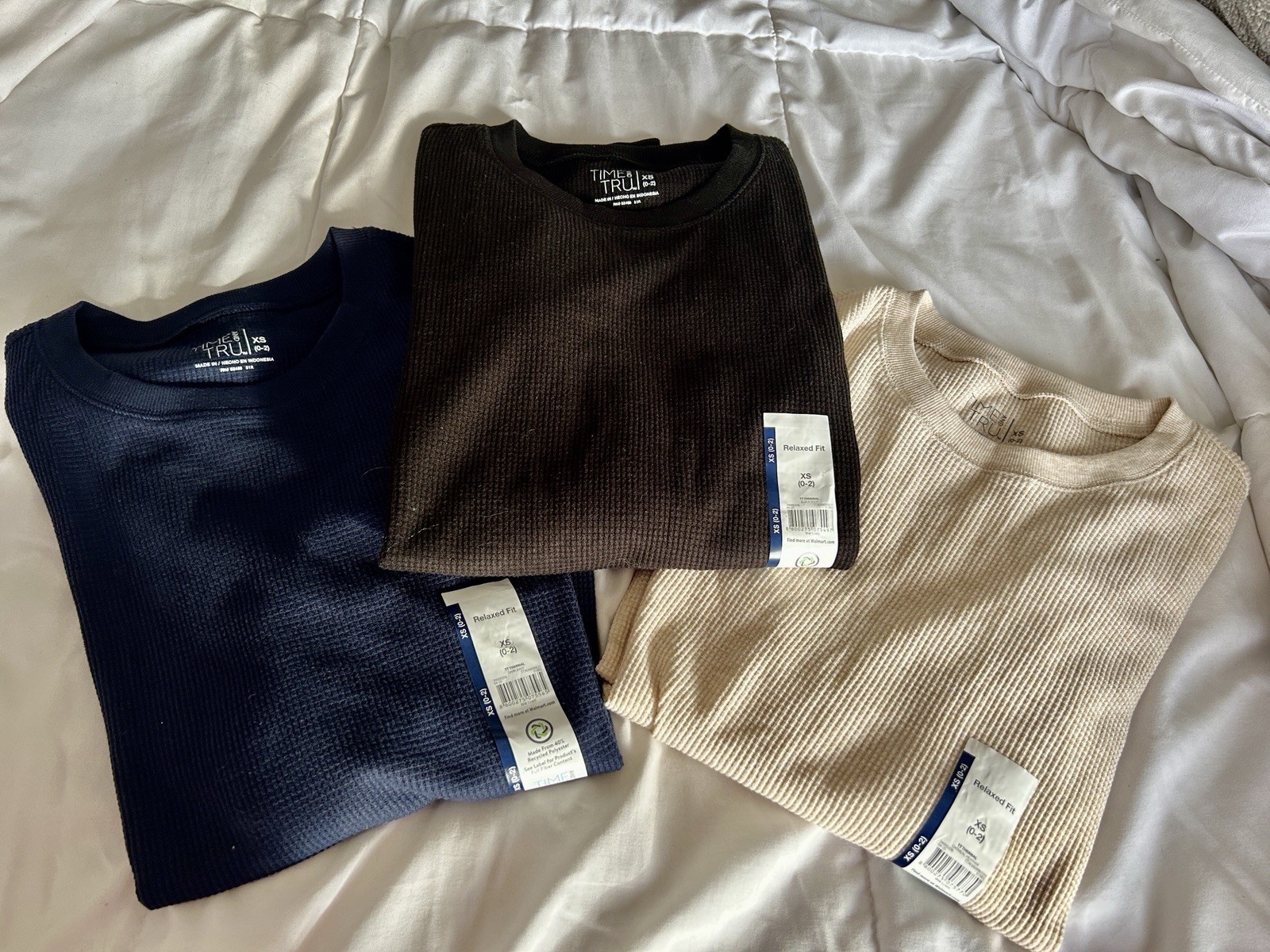 Time And Tru Lot Of 3 Relaxed Fit Thermal Tops Sz XS 0-2 NWT