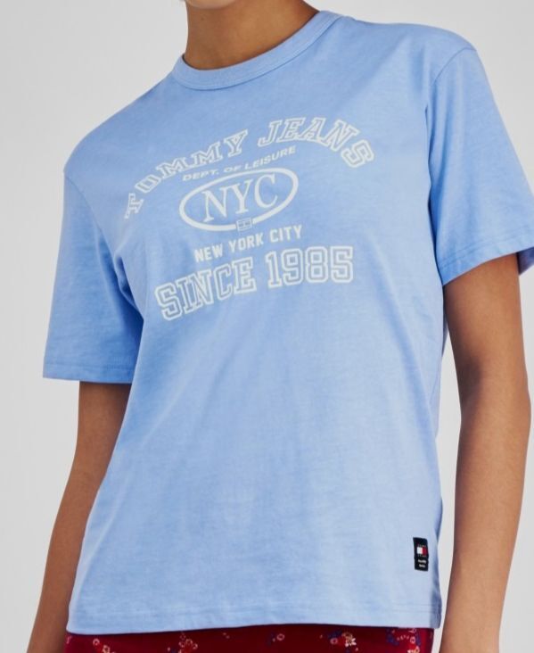 Tommy Jeans Women’s Blue Vintage Varsity Cotton T-Shirt Top Size: PS