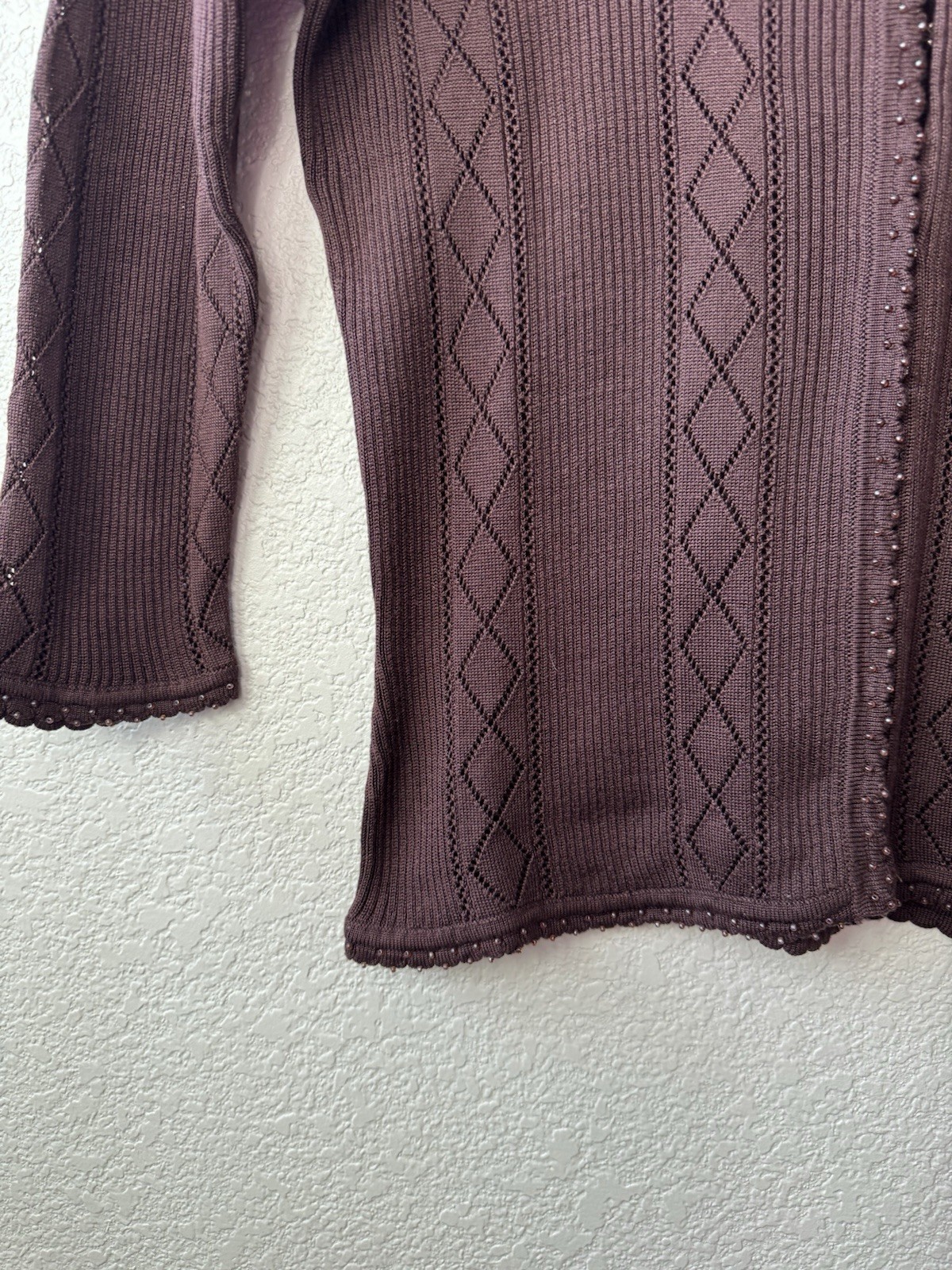 August Silk Brown Beaded Half Sleeve Cardigan, Cut Out Tags Size Medium