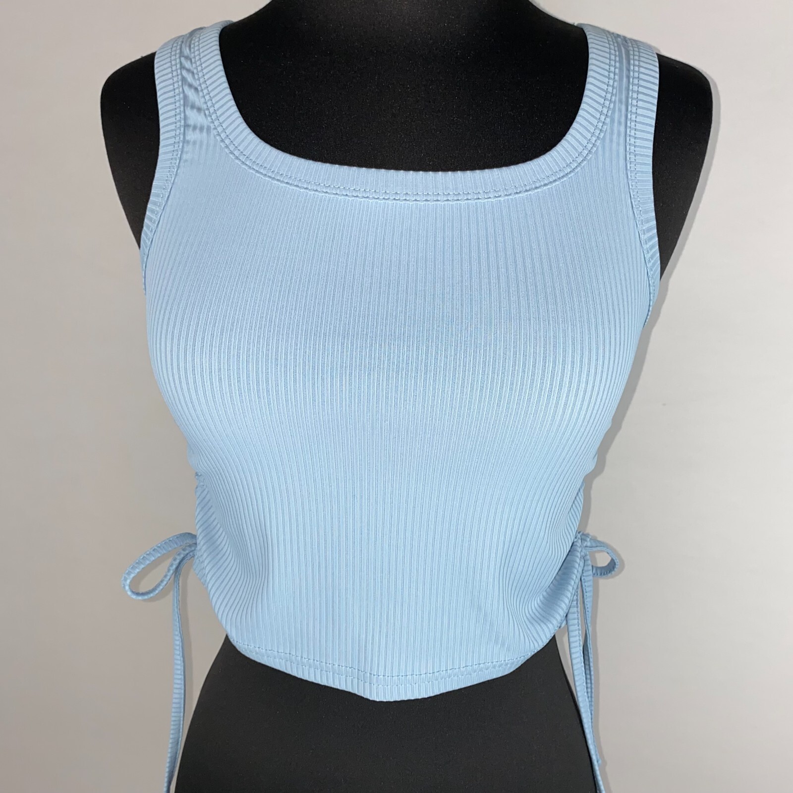 Shein Womens S / US 4 Blue Ribbed Drawstring Ruched Side Ties Cropped Tank Top