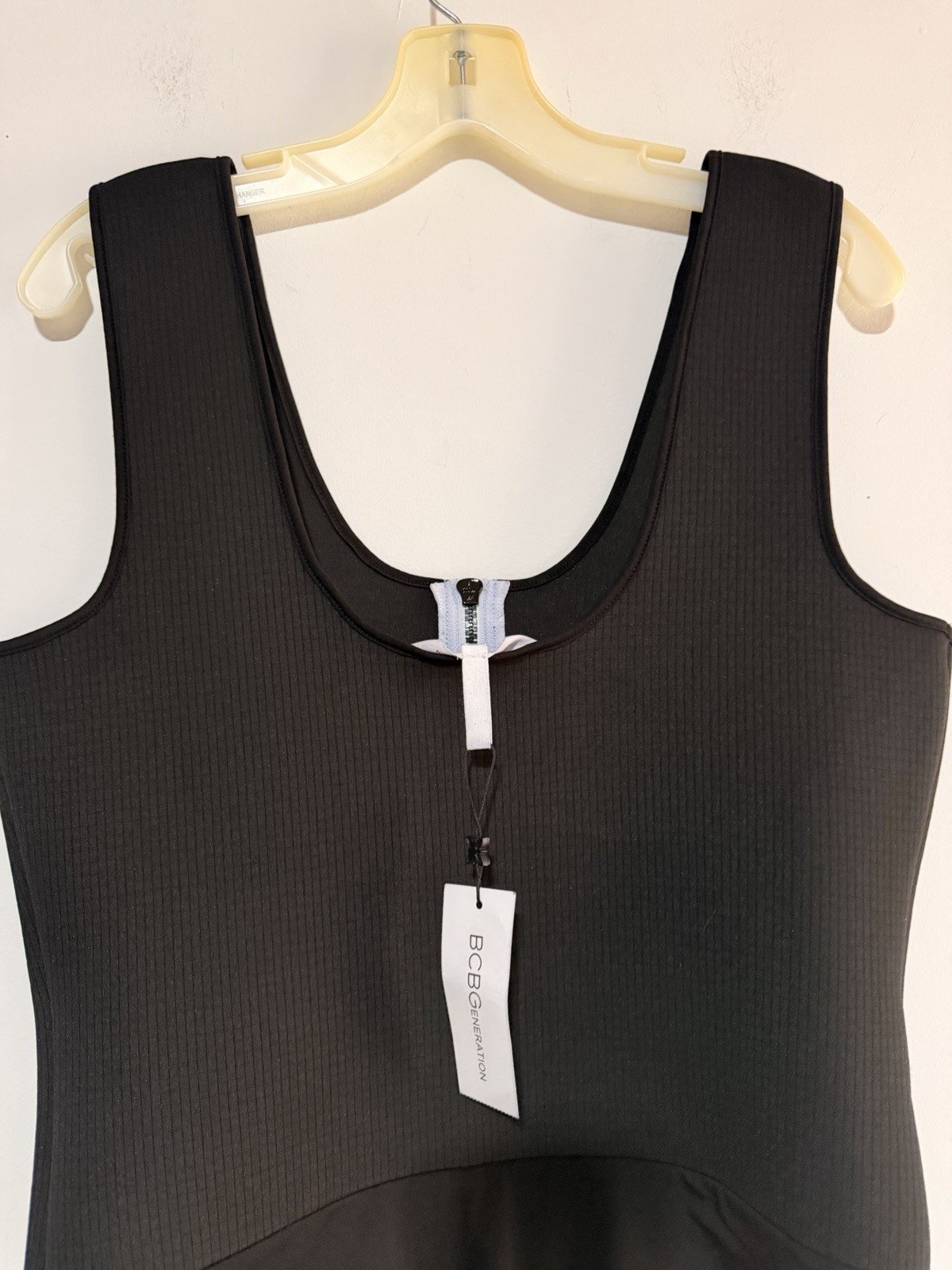New BCBG Generation Bodysuit Black Zip Up Size L Stretchy