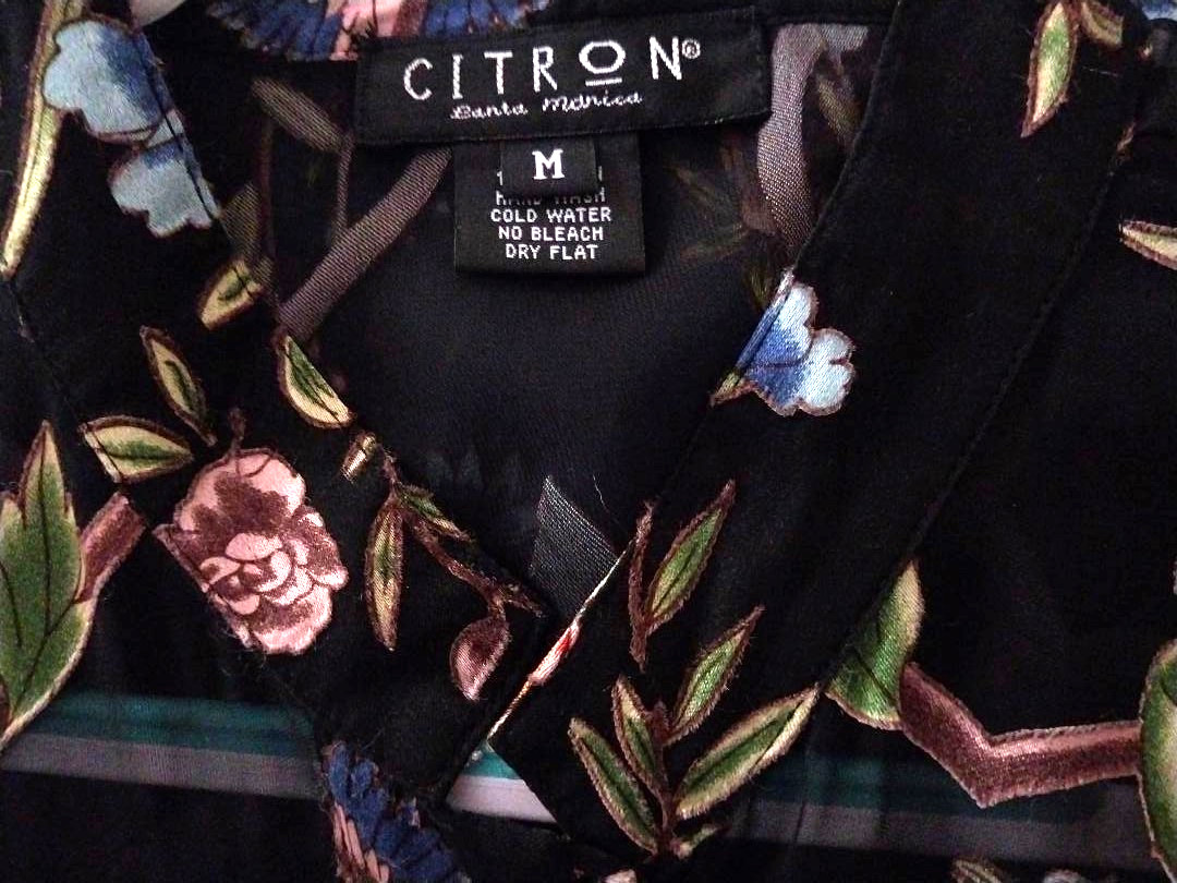 Vintage Citron Santa Monica Silk Black Multicolor Asian Motif Kimono Duster M