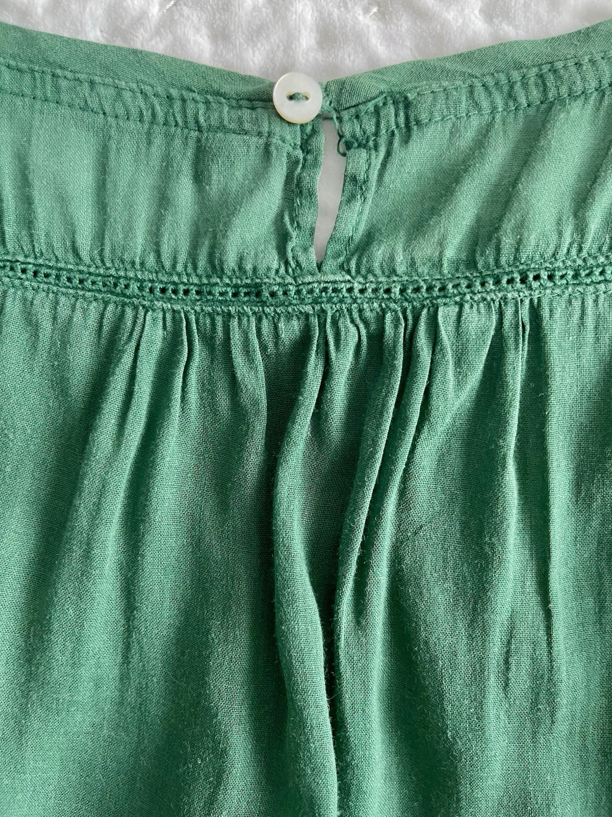 Zara Women’s Green Woven Cotton Sheer Ruffle Cap Sleeve Button Blouse XS