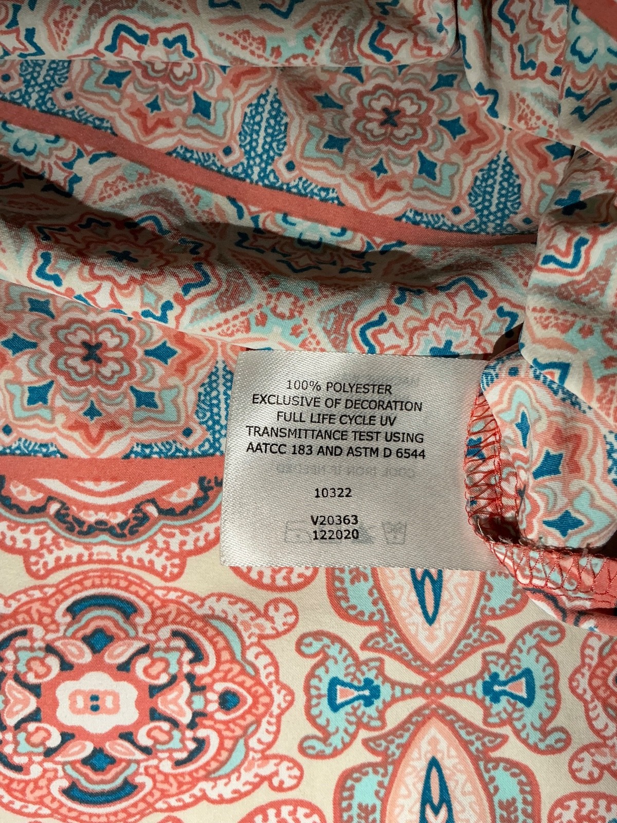Coolibar Button Down Shirt Womens Small Pink Blue Paisley Patterned UPF 50+