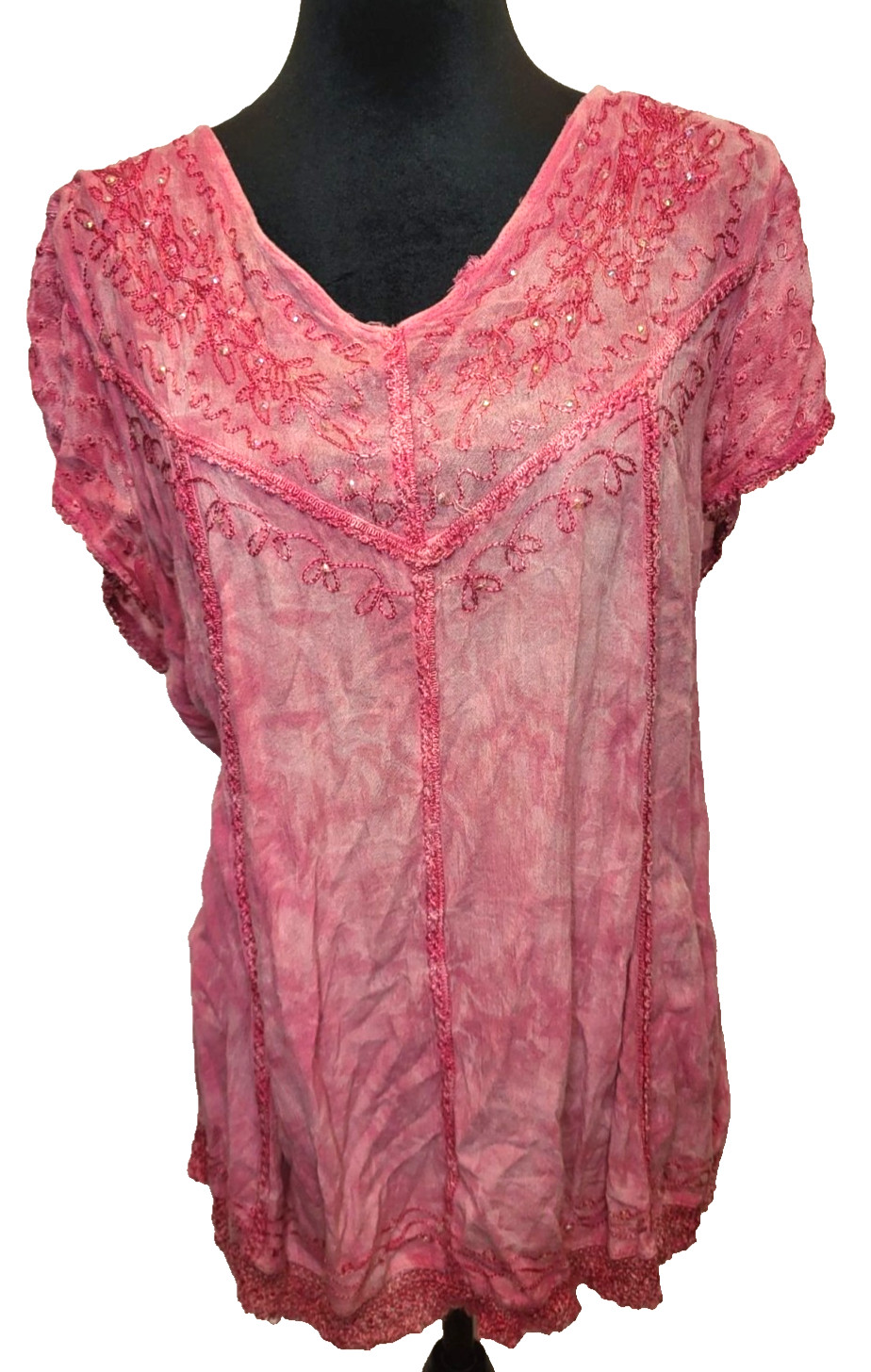 Sakkas Pink Tie Dye Embroidered Beaded Crochet Top 2X Boho Fairy Hippie Summer