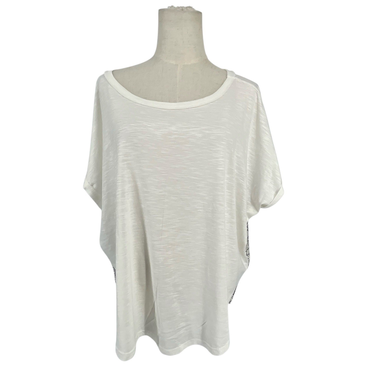 NWT Seven7 Womens White Printed Back Tee Shirt Top XXL Lagenlook Boho Balletcore