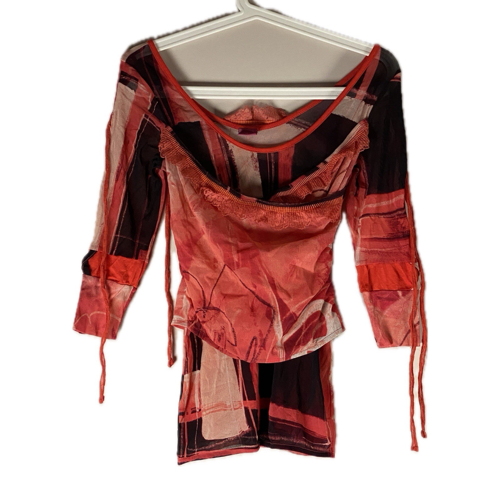 Archive Save The Queen Multicolour Avant Garde Openwork Mesh Blouse Top Size L