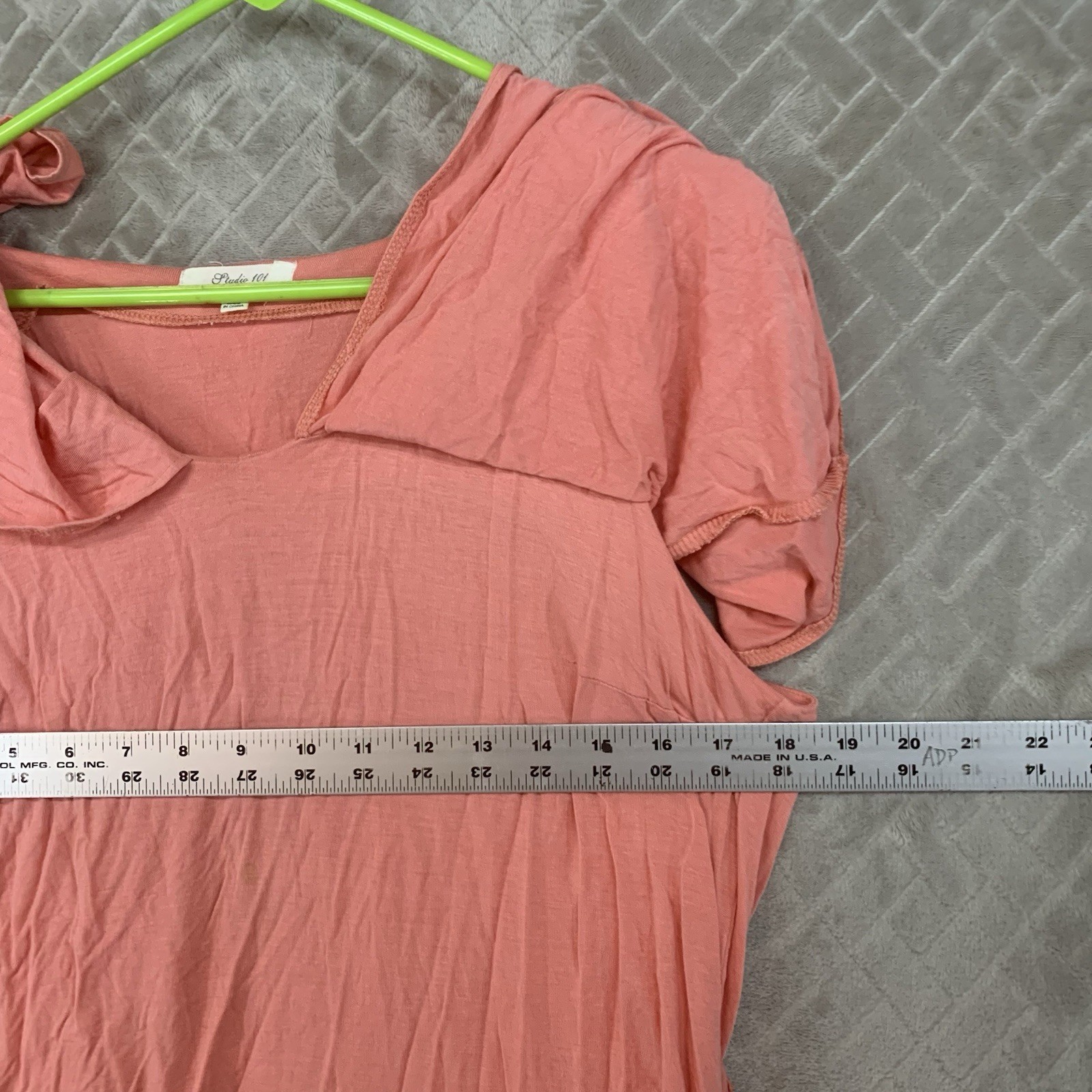 Studio 101 Blouse Women L Coral Orange Short Sleeve Ruffle Boho Hippie Lagenlook