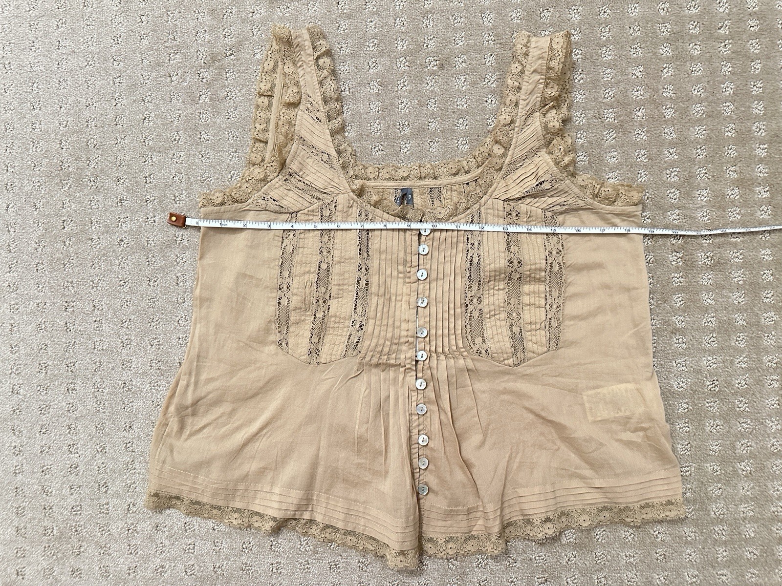 By Anthropologie Cotton Lace Ruffle Tank. Tan Color. Size: XXS (run large)