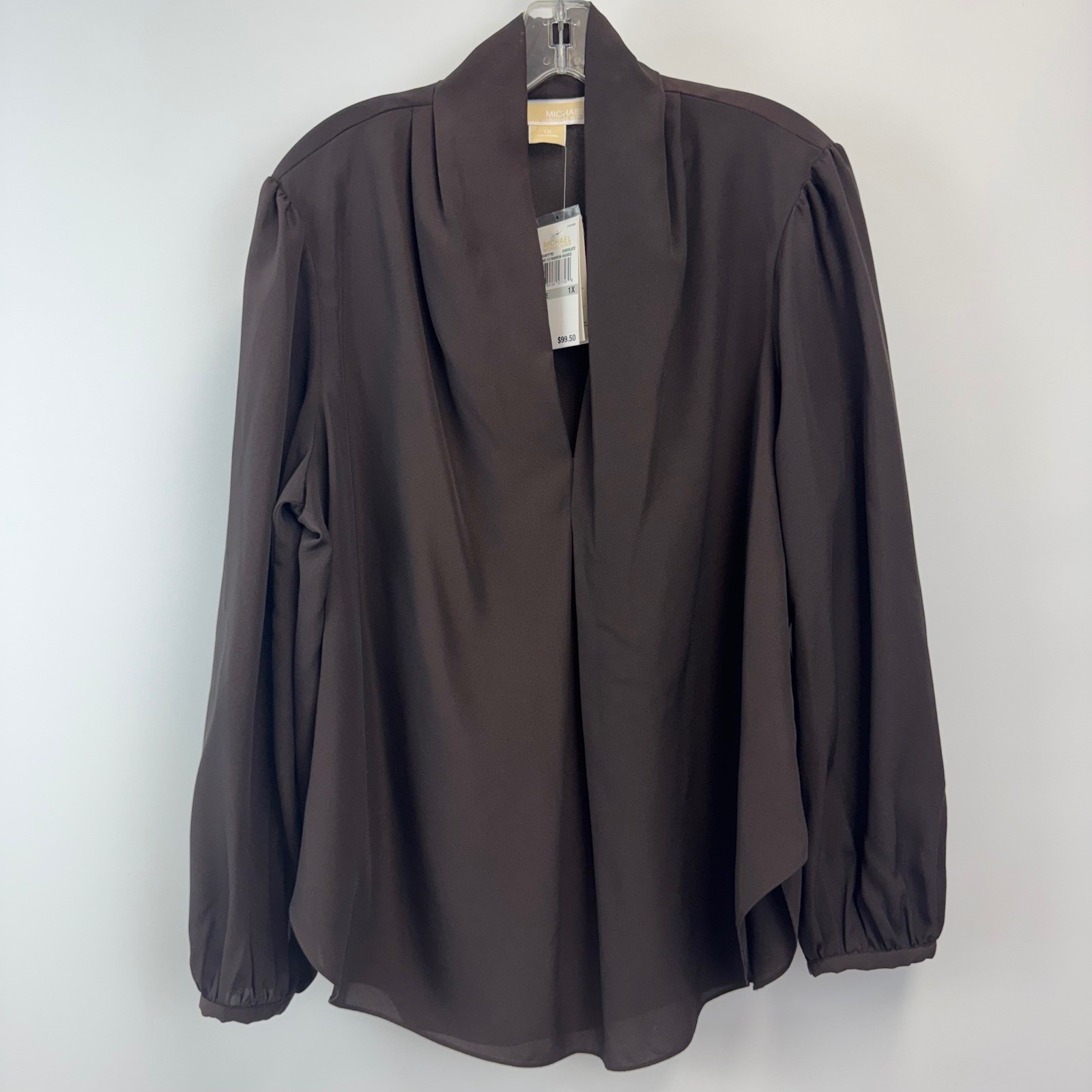 Michael Michael Kors Womens Chocolate Brown Shawl Collar Blouse 1X NWT