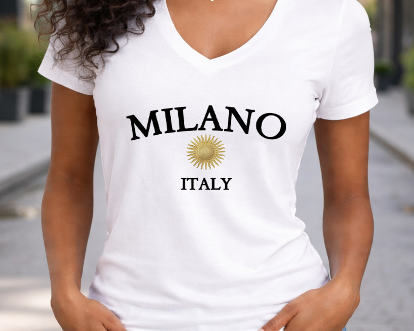 Milano Italy Women’s V-Neck Graphic T-Shirt Stylish Travel Fashion Tee Italian