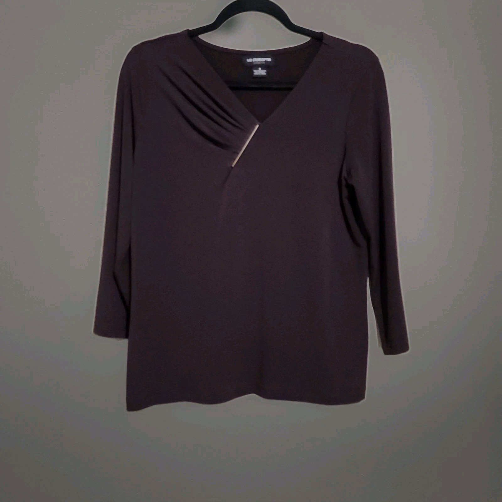 Liz Claiborne Womens Brown V Neck 3/4 Sleeve Top Size Small