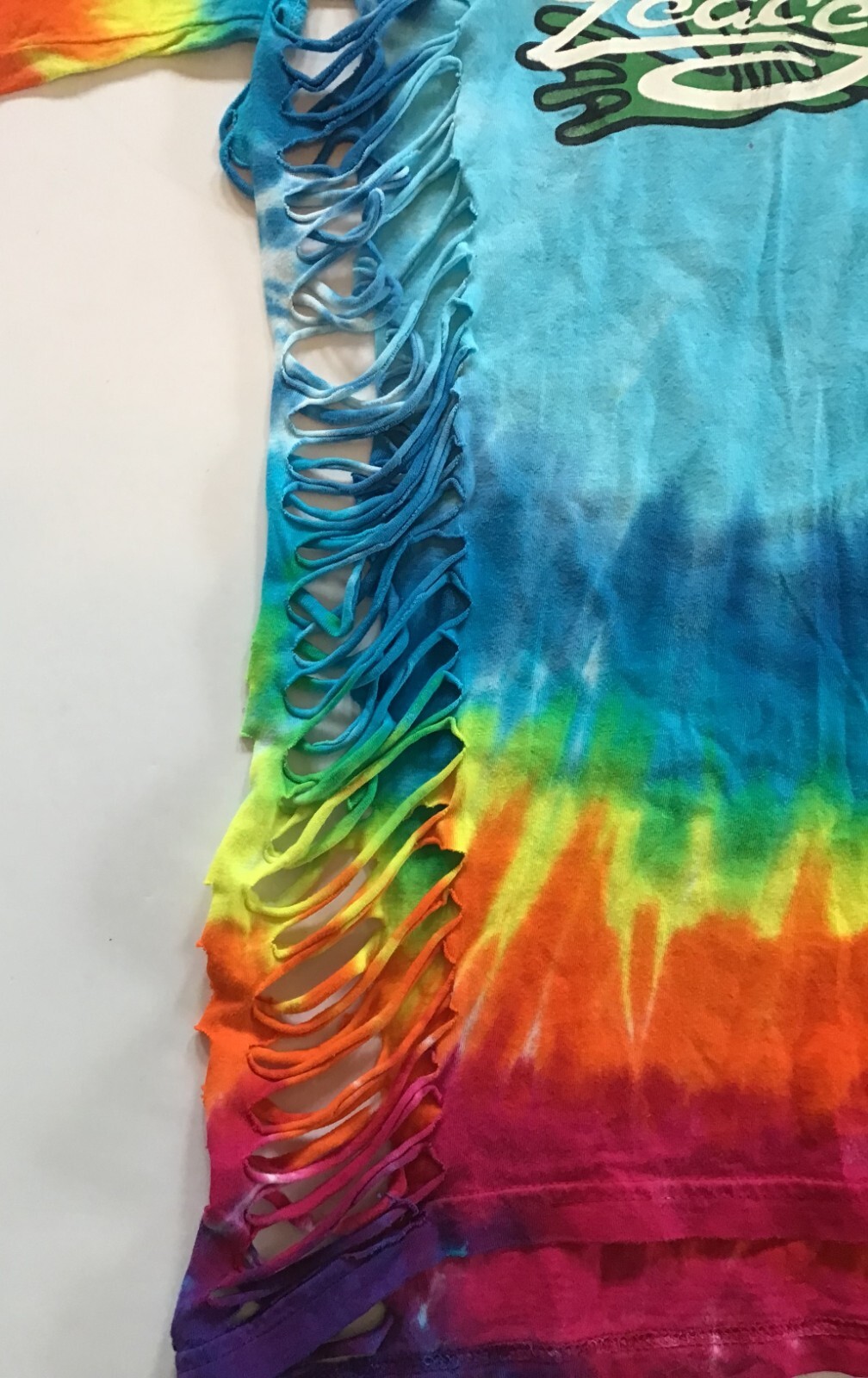 Peace Frogs Tie-Dyed Slit-Sided Woman’s T-Shirt, Rainbow Tie-Dye, Size Small