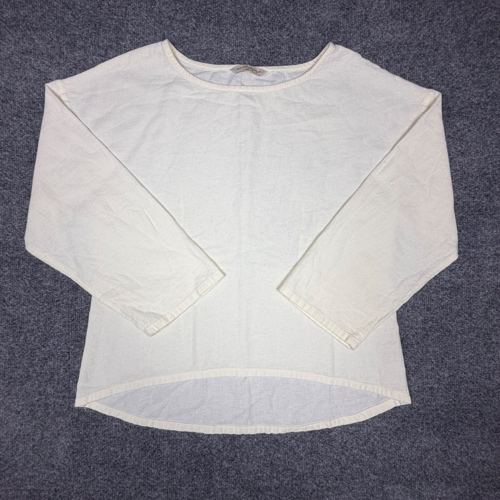 Soft Surroundings Womens Cream Cotton Textured 3/4 Sleeve High Low Top (READ)