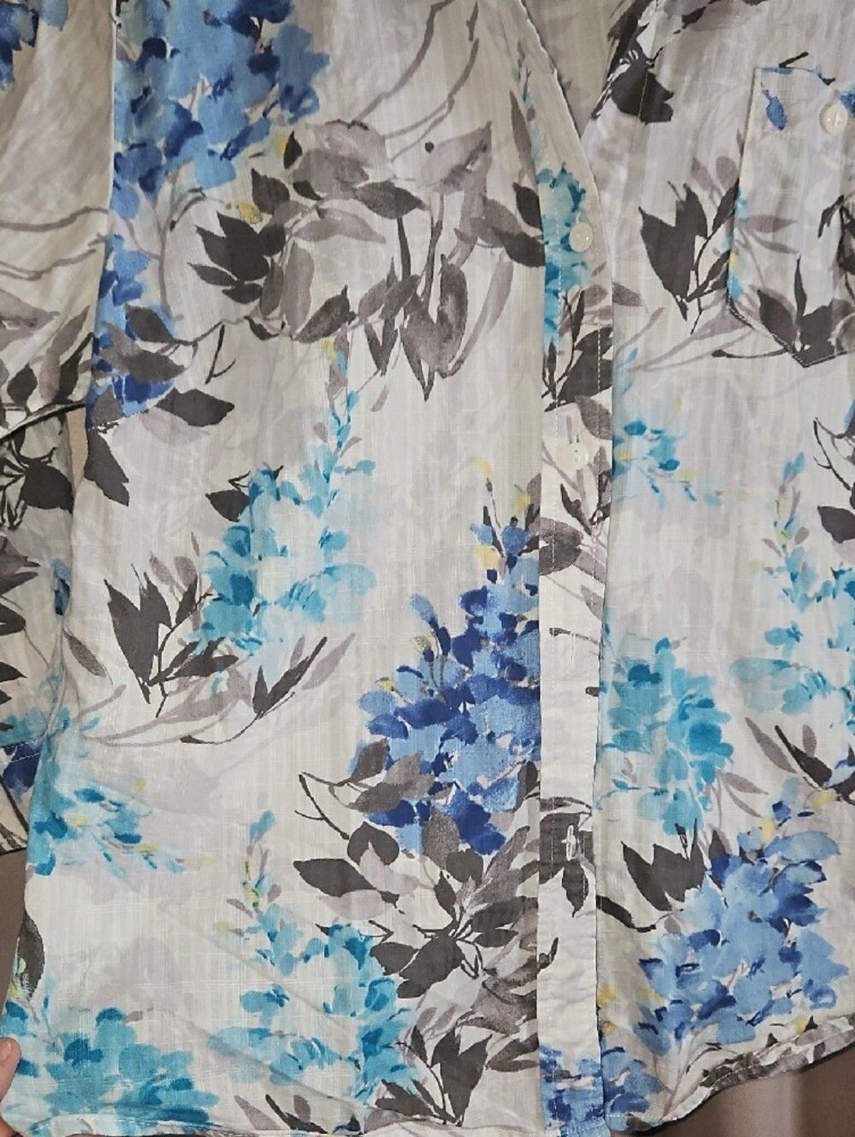 Karen Scott White Button-Down Shirt with Blue Floral Print