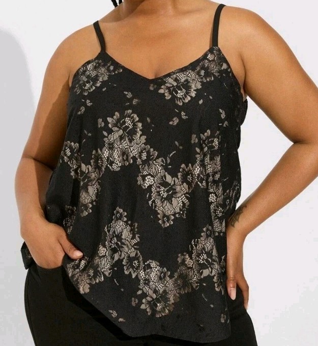 Torrid Sophie Lace Cami Black Over Tan Sleeveless Plus Size 5 5X 28 NWT New