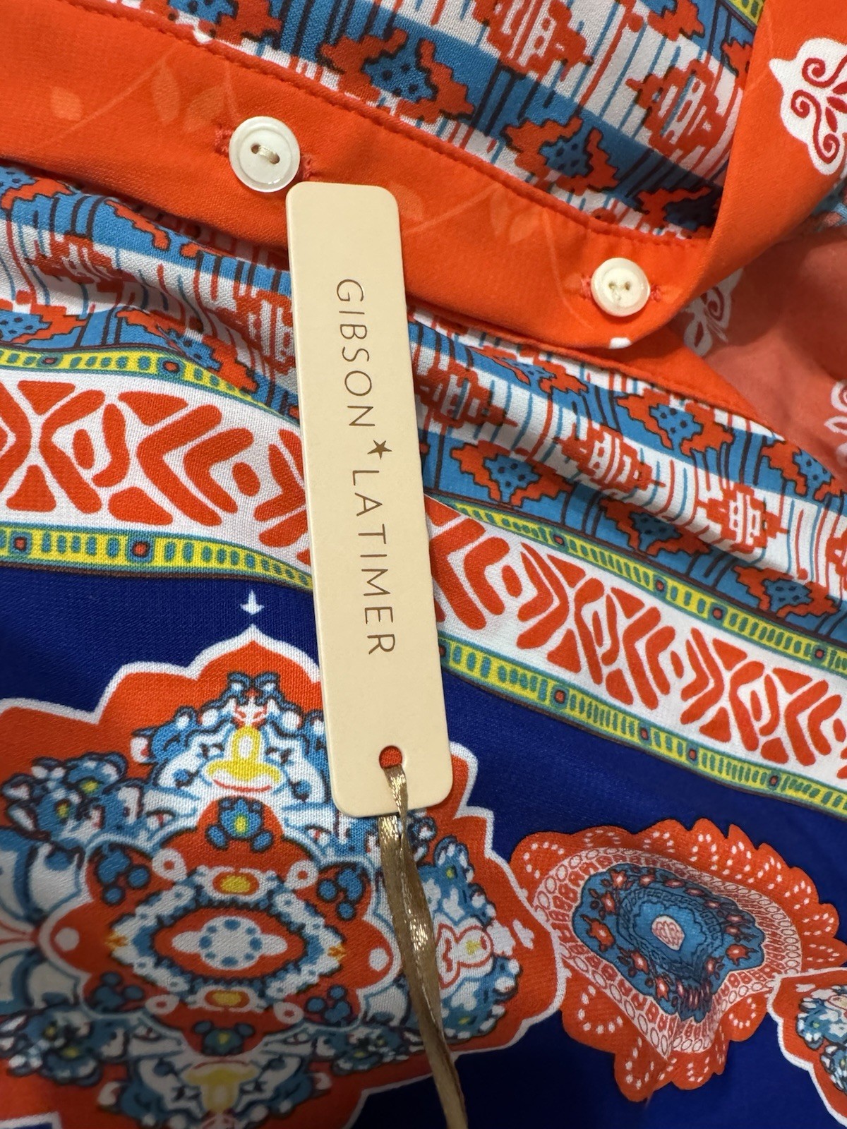 NEW! Gibson & Latimer Boho Placement Print Tunic Blouse Size XL Orange Blue