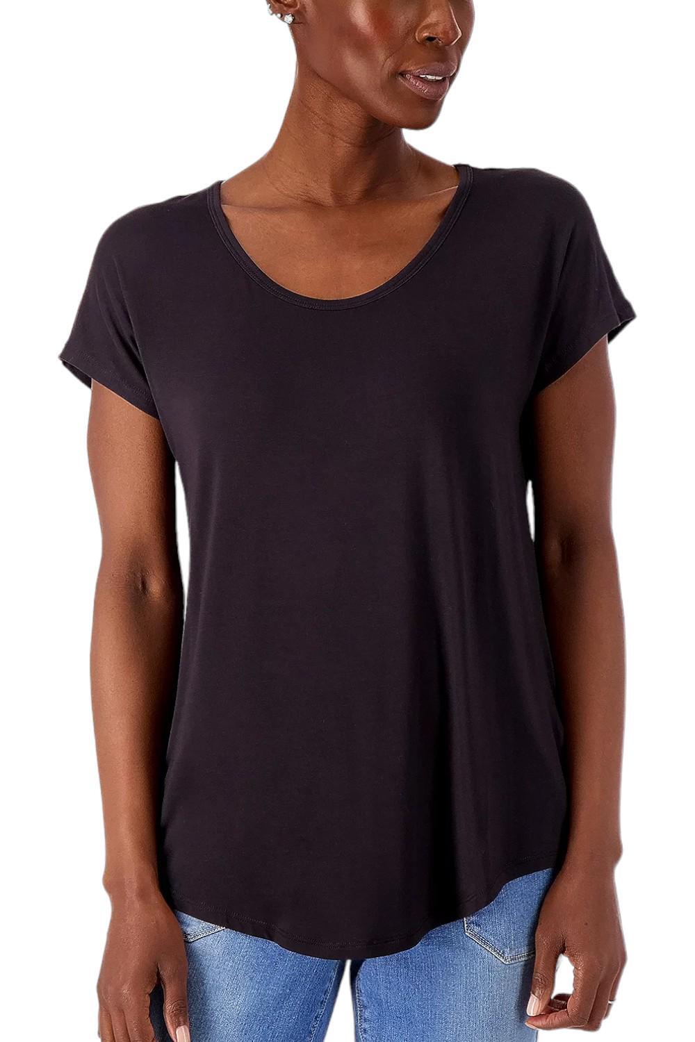 Lands End Short Sleeve Jersey Knit U-Neck Top Black