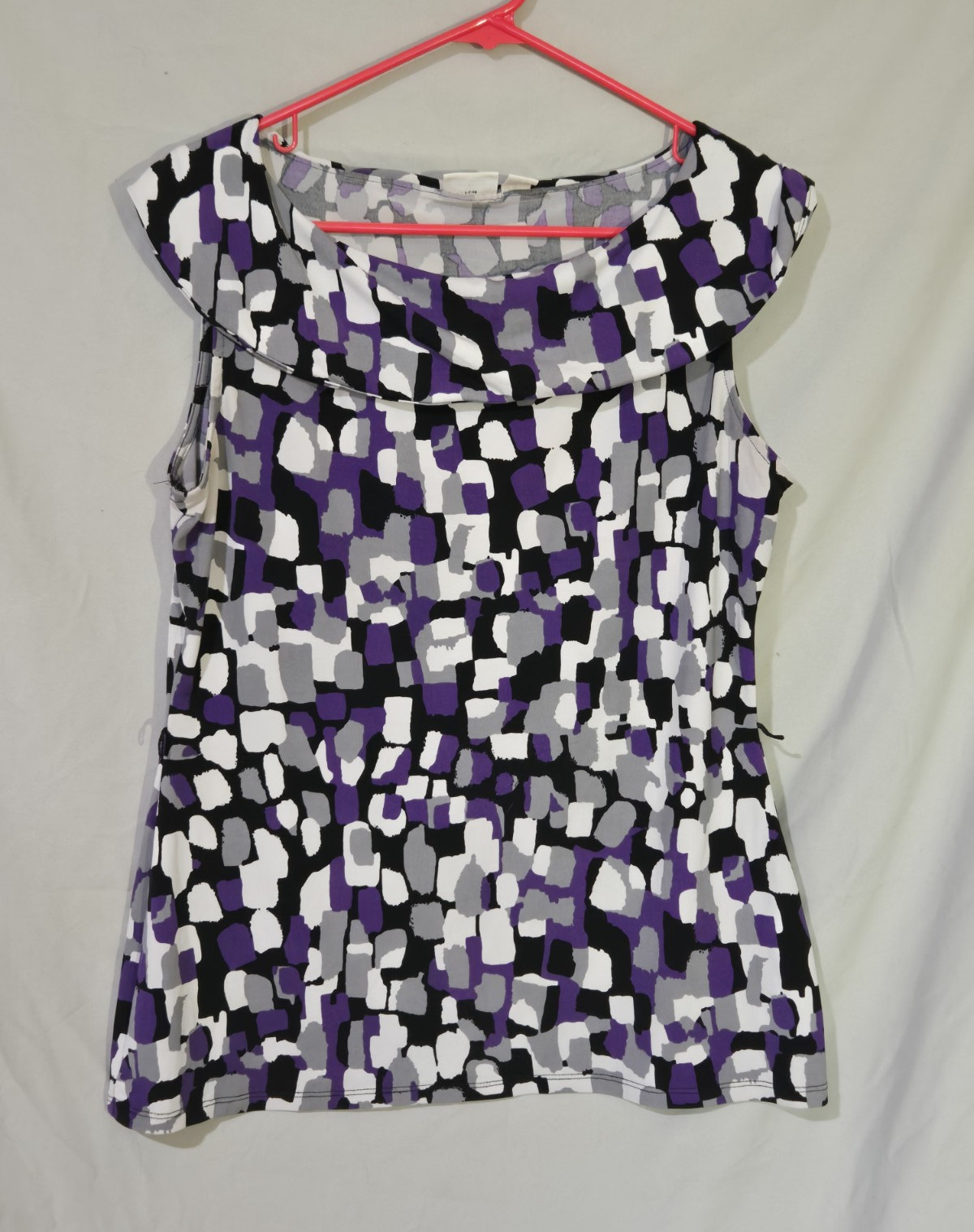 Cato Women’s Purple Black White Gray M Cowl Neck Sleeveless Abstract Blouse