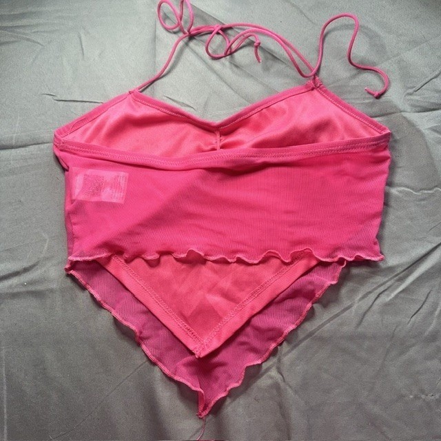 Shein Hot Pink Halter Handkerchief Top Mesh Lettuce Edge Y2K Festival XS