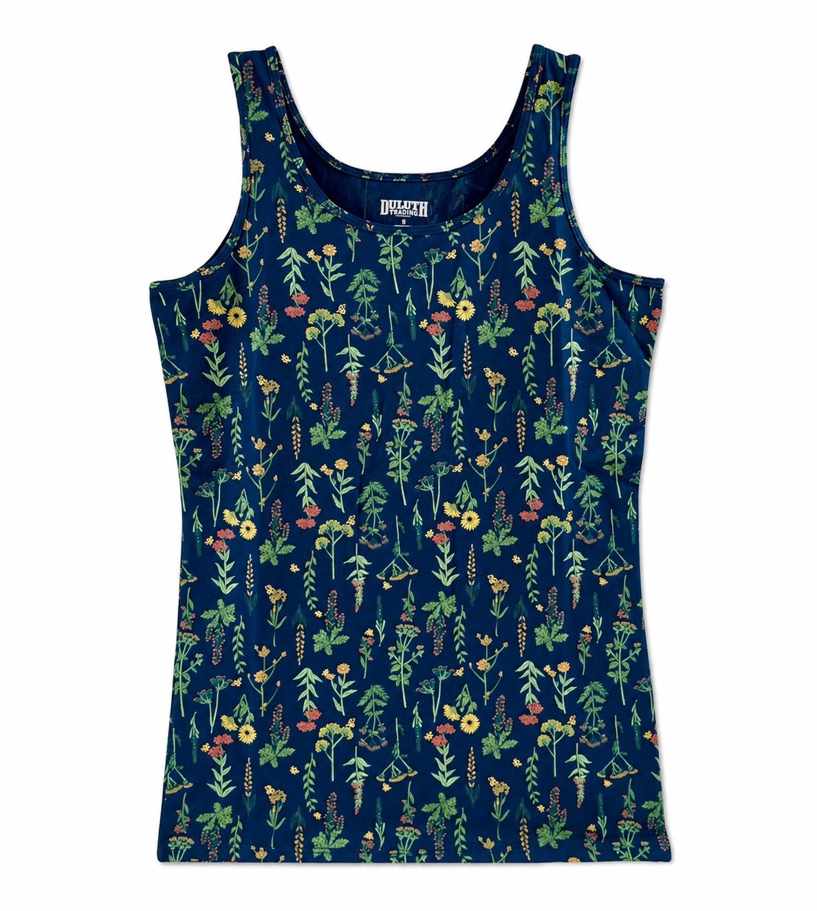 Duluth Trading Company Womens No-Yank Tank Wide Strap/Navy Floral Size X-Small