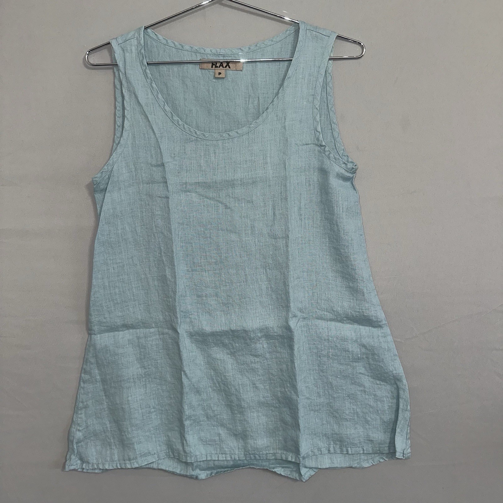 Flax Linen Sleeveless Tank Top Blue Coastal Beach Minimal Women’s Size 4-6 P/S