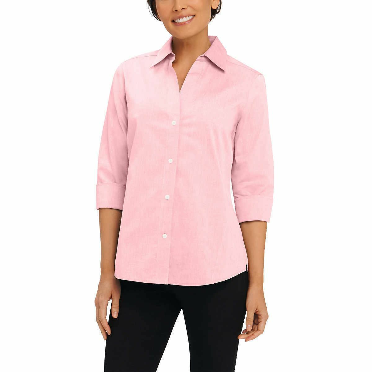 Foxcroft Women’s Easy Care Non Iron Stretch Poplin Button Front Shirt