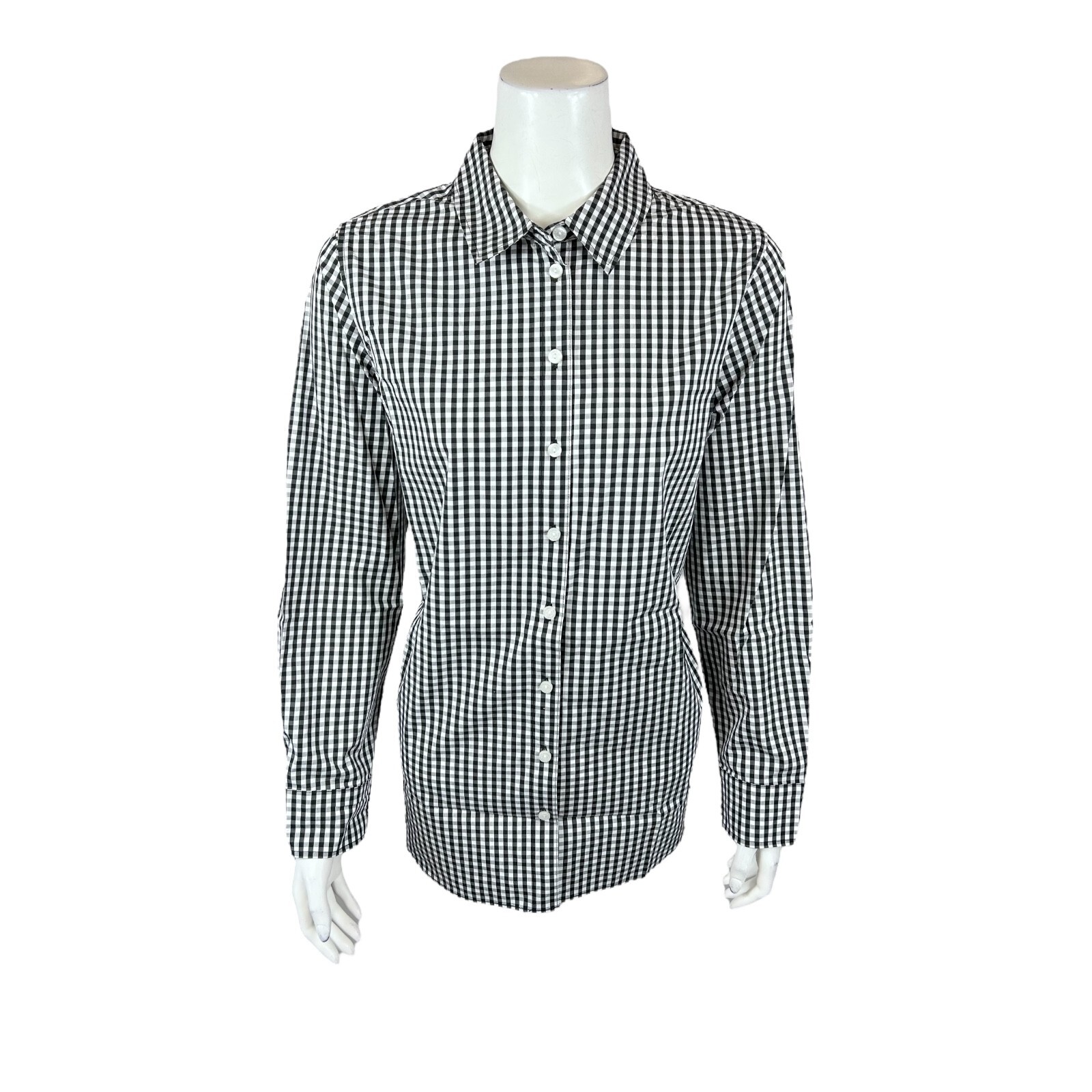 Isaac Mizrahi Women’s Gingham Button Front Woven Shirt Black Gingham Size 8