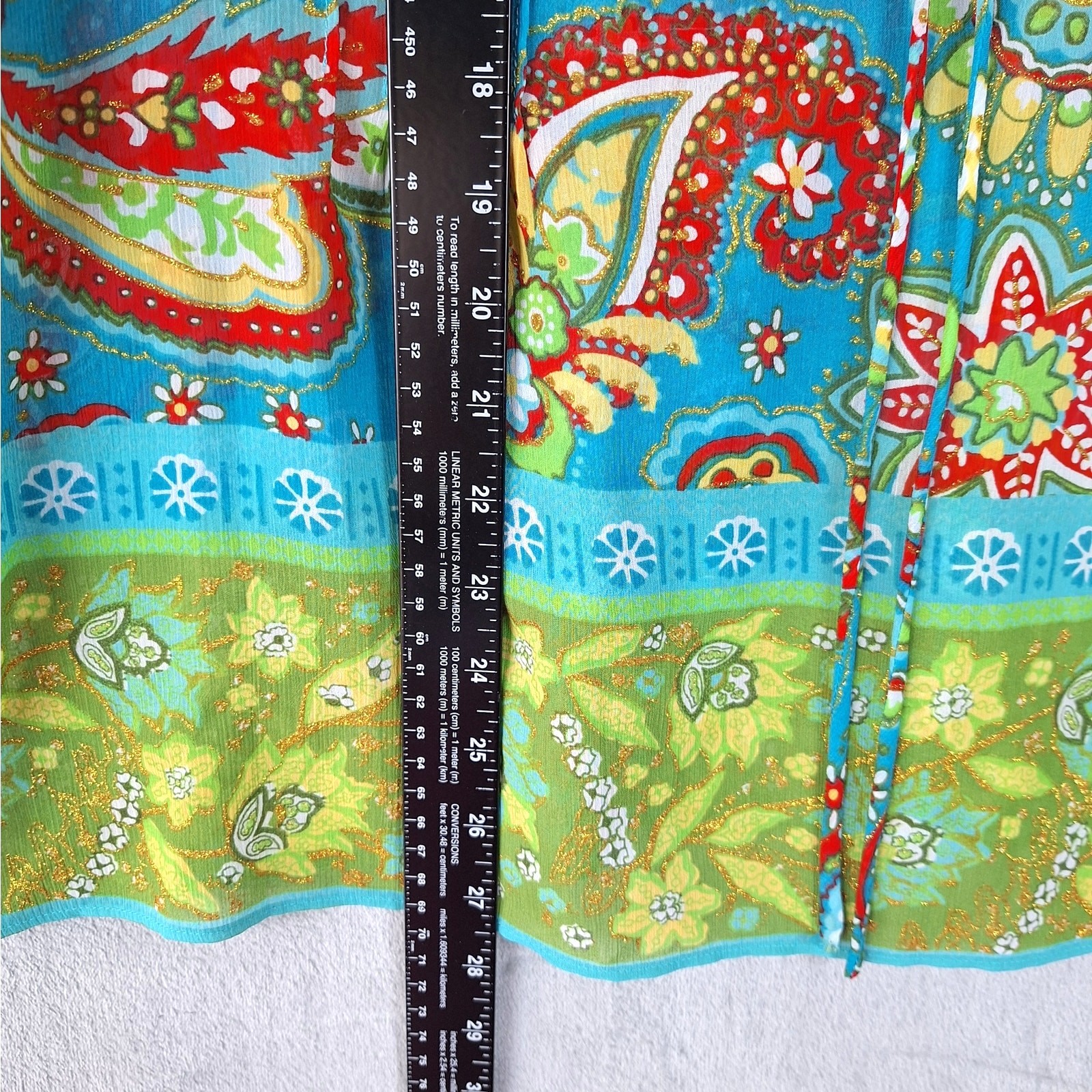 Womens Top Medium Boho Peasant Retro Hippie Floral Paisley Sheer Gauze Festival