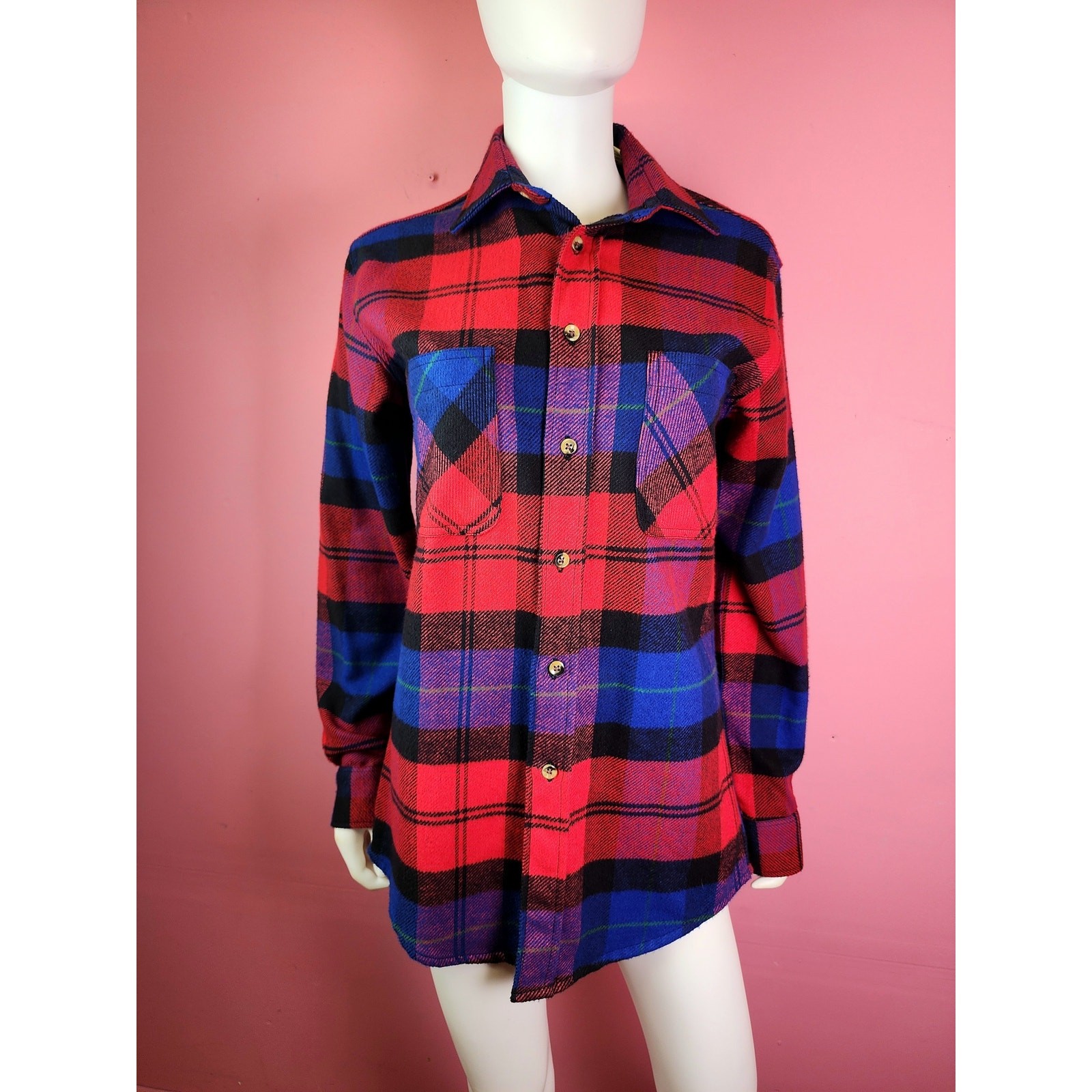 Small to Large Vintage 1980’s St. John’s Bay Cotton Flannel Magenta Purple Blue