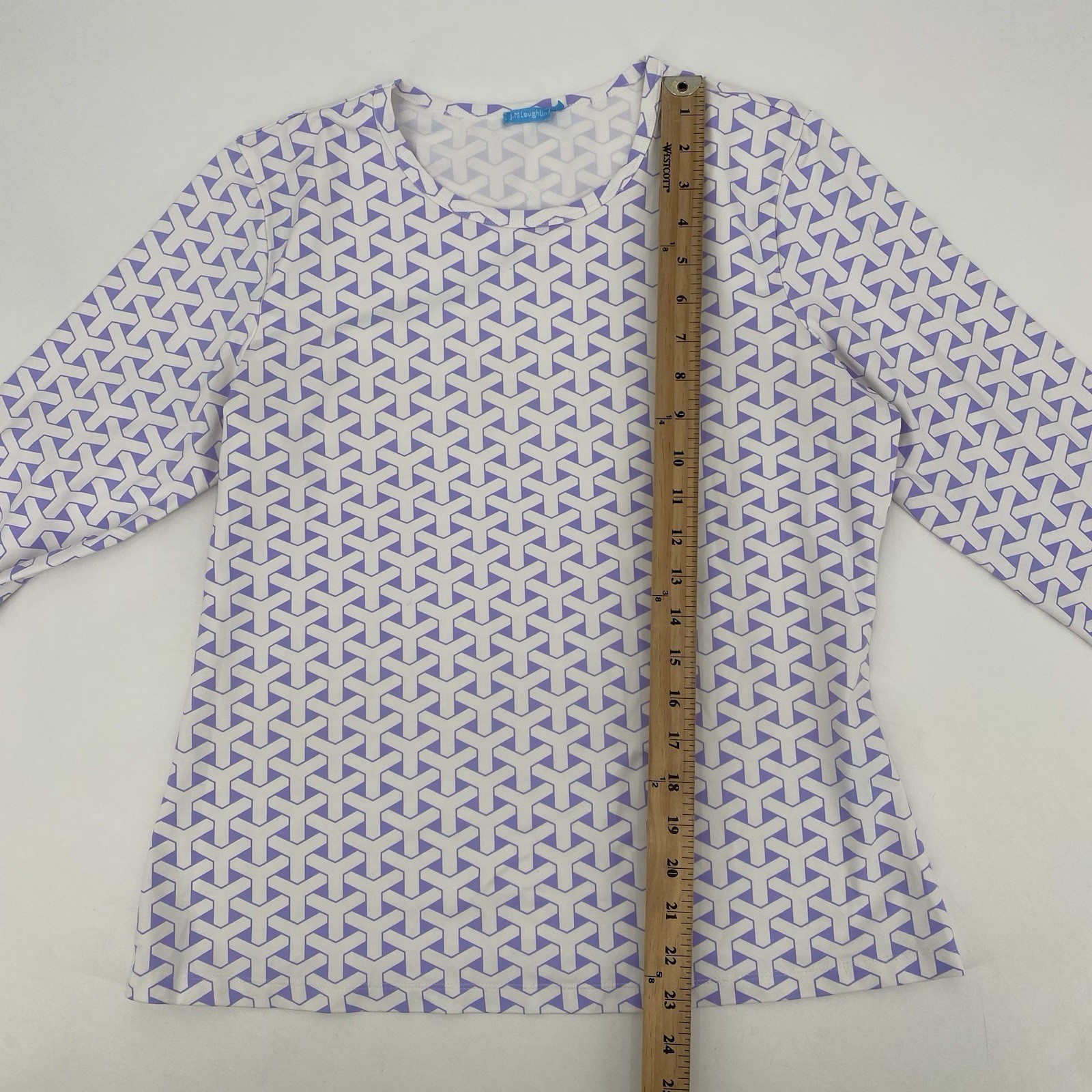 J. Mclaughlin Women’s Size L White Purple Geometric Print Top Catalina Cloth