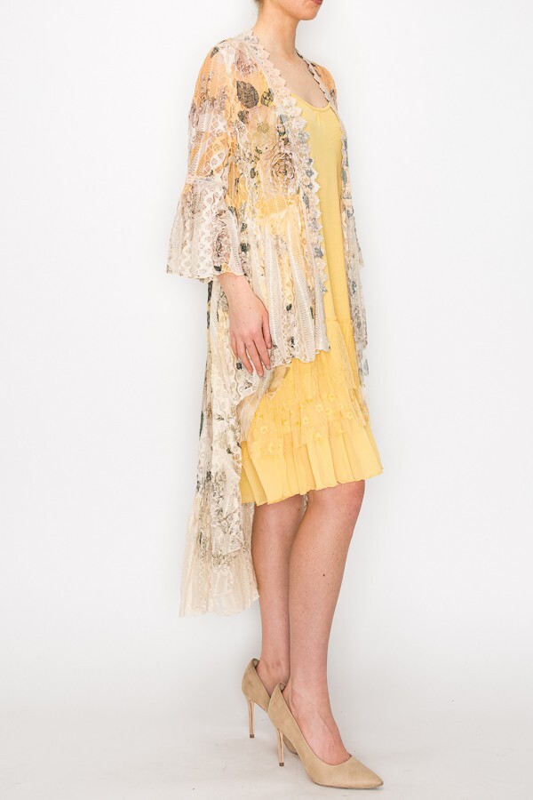 ORIGAMI cardigan LACE BOHEMIAN WESTERN DUSTER WRAP SM-4XL KIMONO yellow Floral