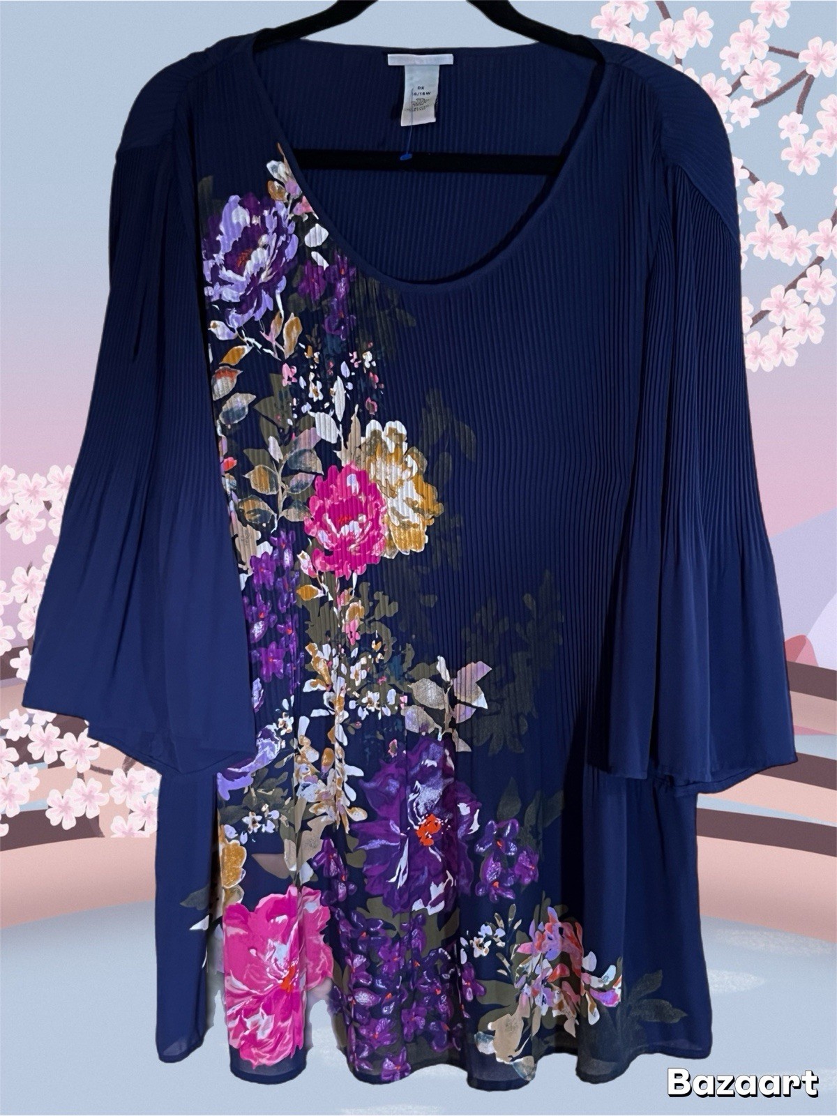 Catherine’s Women’s Dressy Chiffon Bare Shoulder Tunic Top Size 14/16W Blue