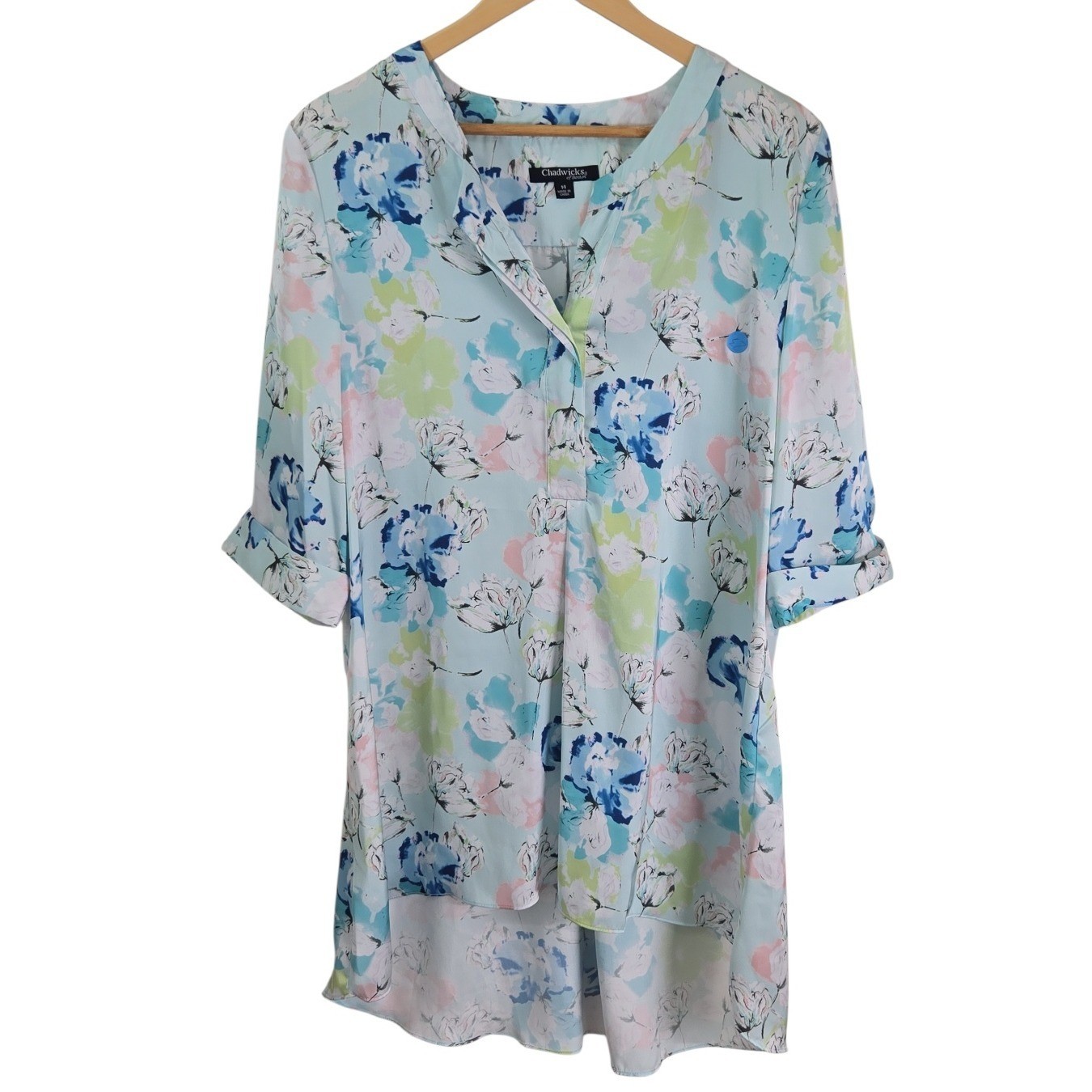 Chadwicks of Boston Womens Blue Floral Print Soft Tunic Top Size 14 High/Low