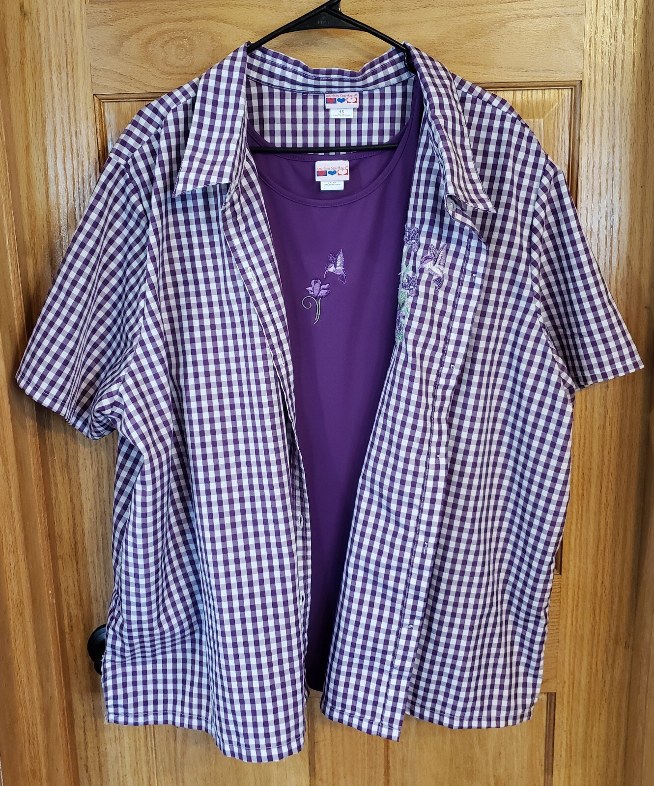 4XL American Sweetheart 2-Piece Women Purple Check Tank Button Up Top Shirt 4X