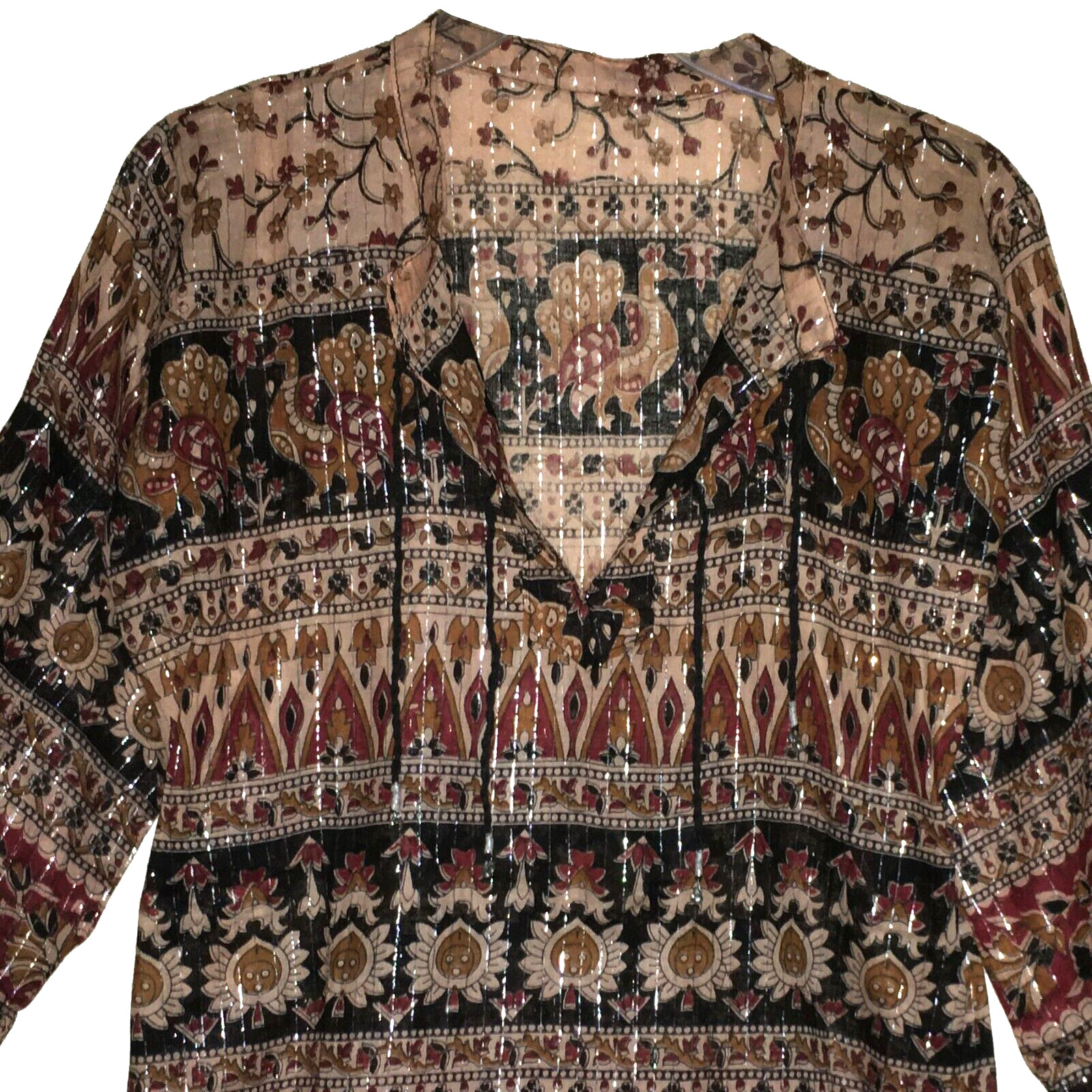 Indian Ethnic Cotton Lurex Floral Top Blouse For Women tunic Shirt Retro Boho