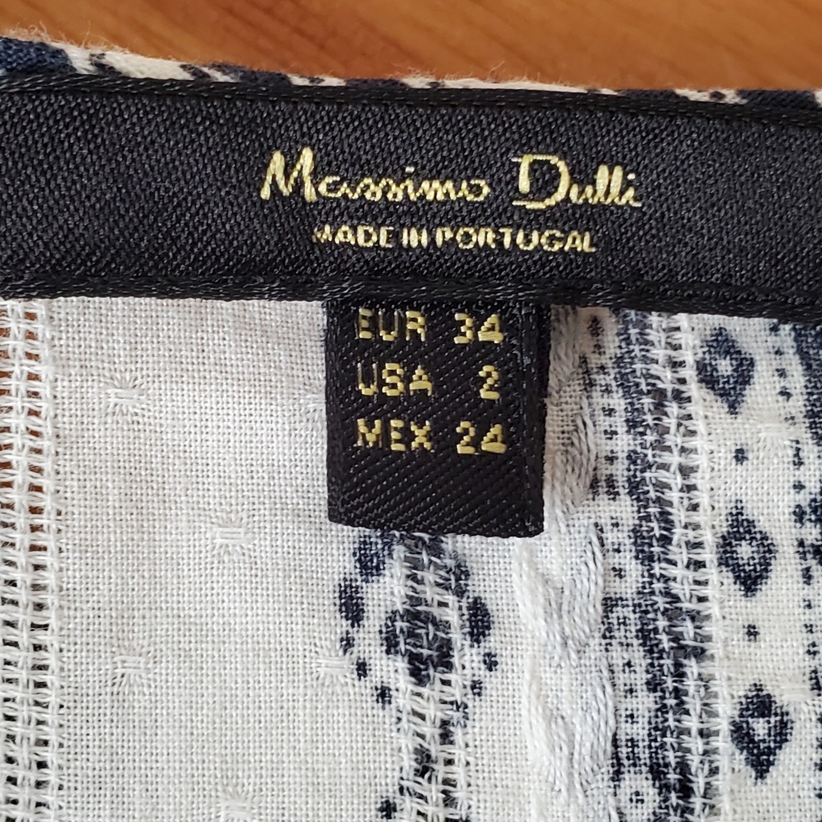 Massimo Dutti Blouse Size 2 Peasant Boho Chic Festival Cottagecore White Navy