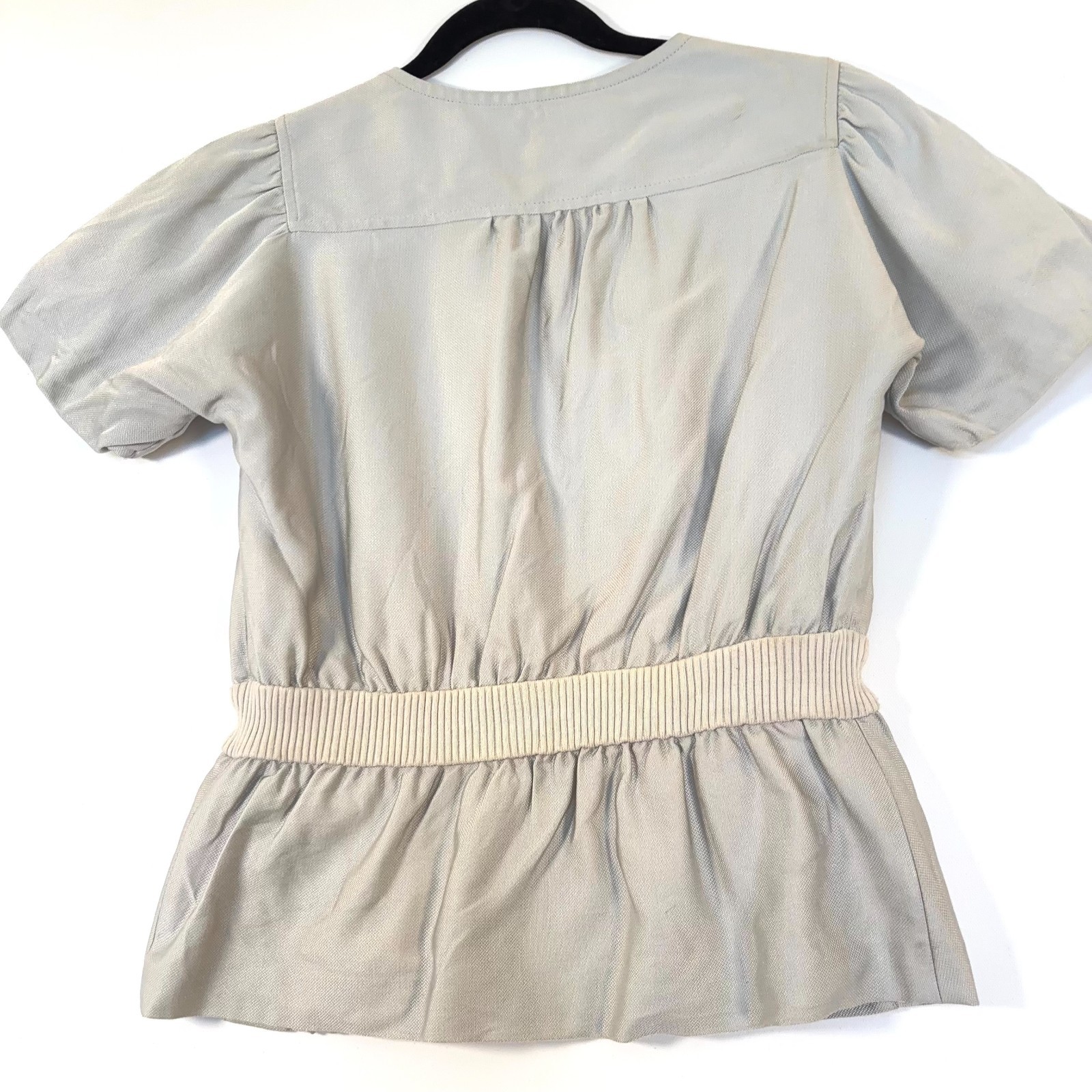 Vintage Generra Zip Front Peplum Jacket Sage Green Short Sleeve Top Womens 4