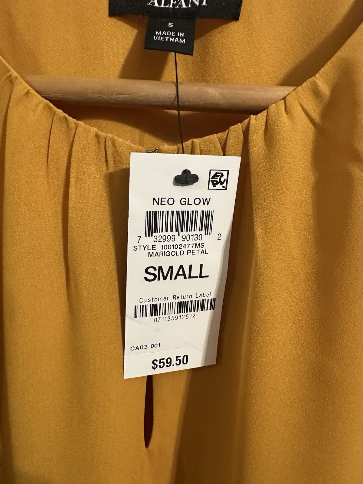 Alfani Neo Glow Women’s Blouse Top Size S Marigold Mustard Yellow NWT
