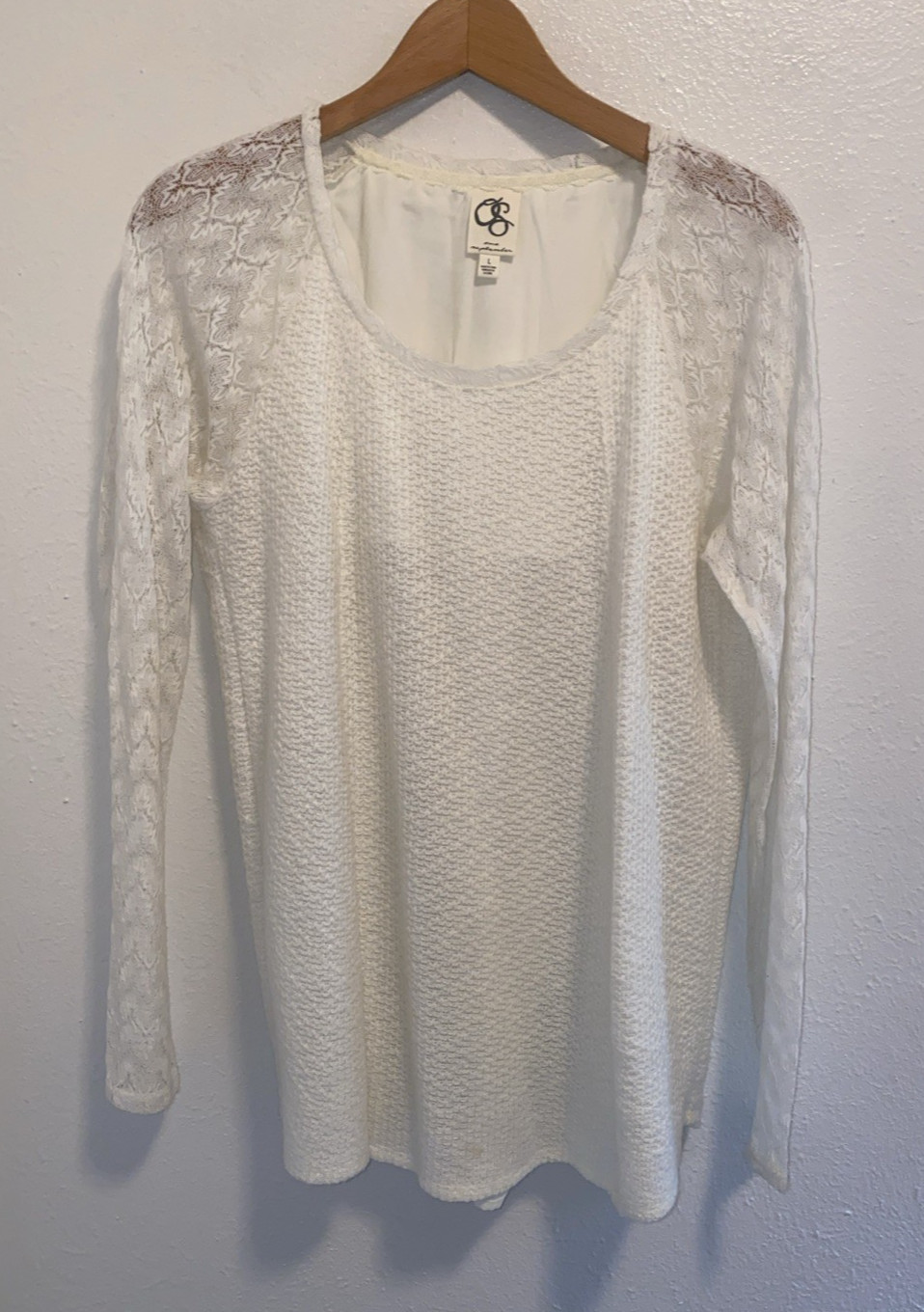 Anthropologie One September Boho Ivory Crochet Lace Long Sleeve Top Large