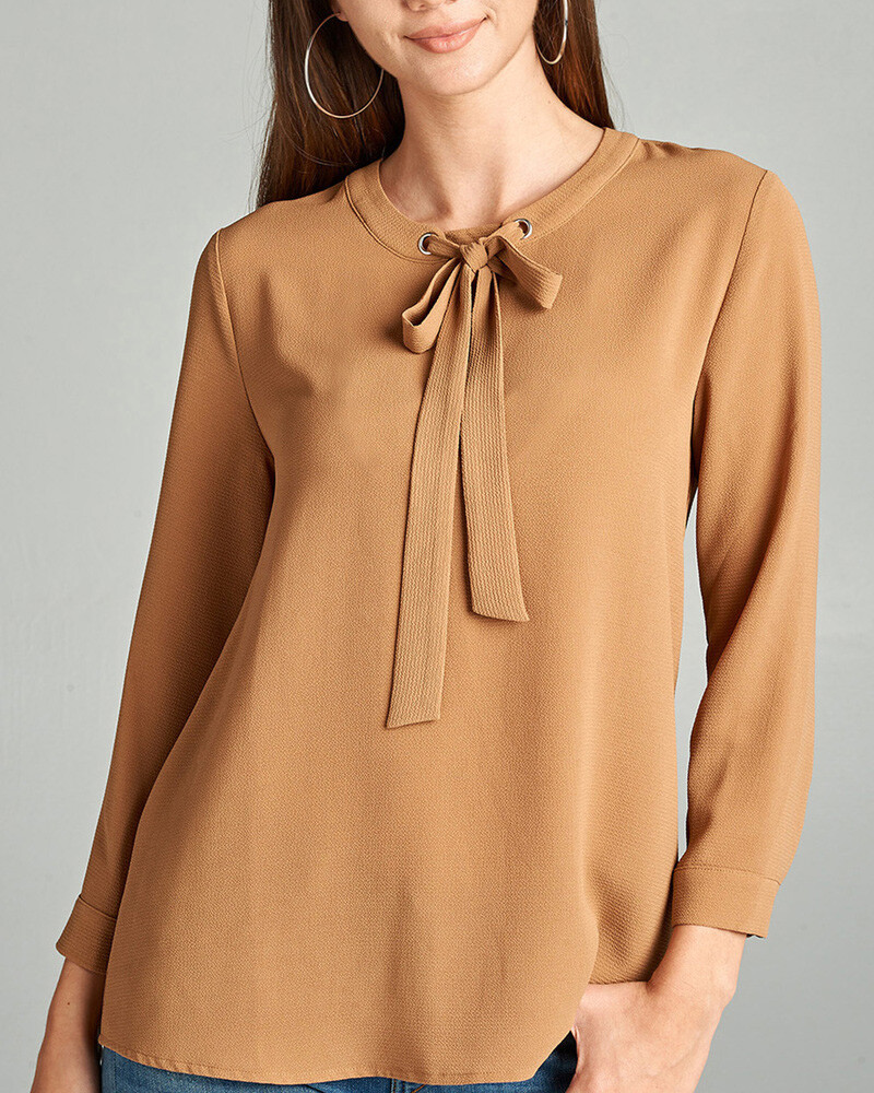 Women’s Front Bow Tie Neck Blouse Top