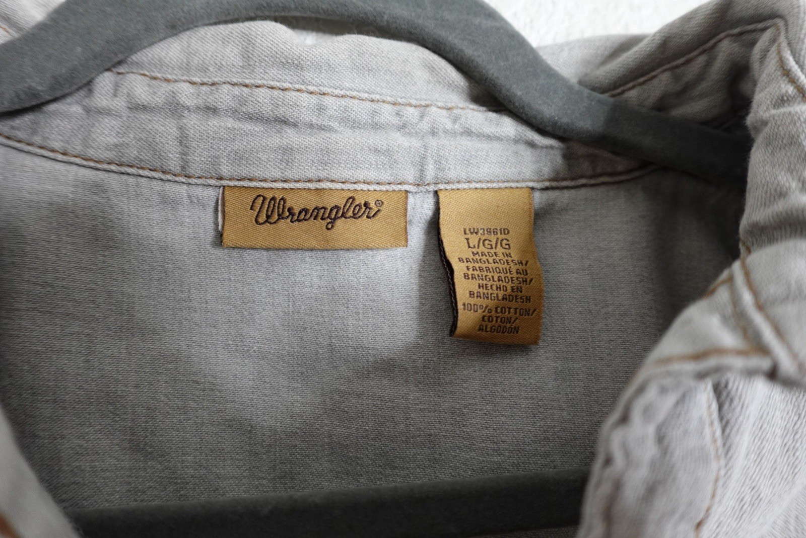 Western Wrangler Womens Long Sleeve Pearl Snap Western Shirt Gray Denim L