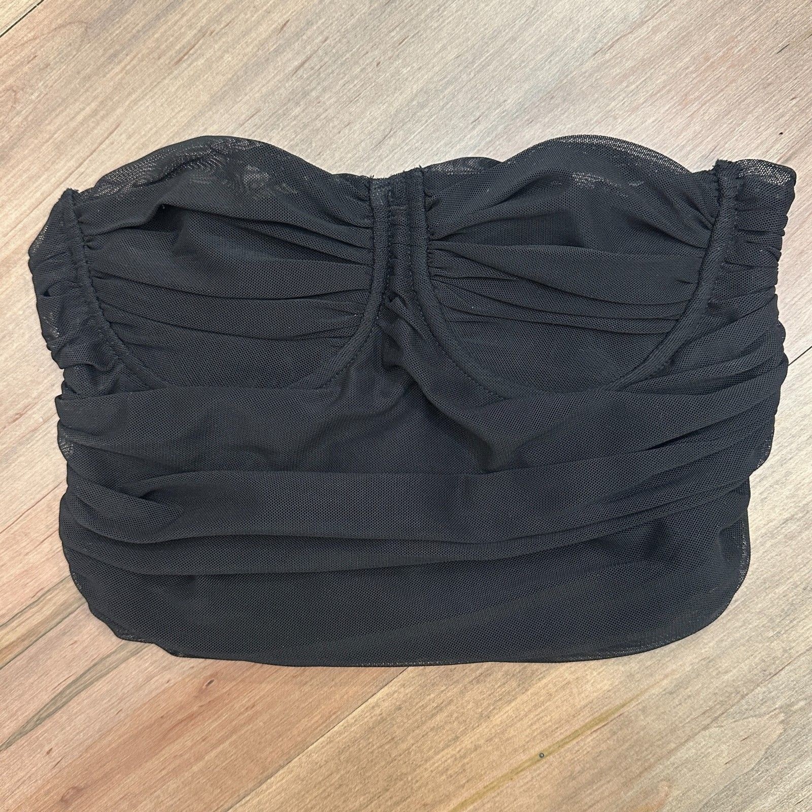 Black Ruched Mesh Bandeau Corset Tube Top Size Small