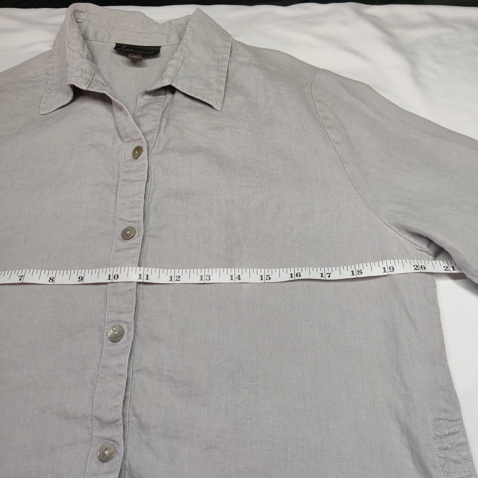 Apropos 100% Linen Button Up Shirt Taupe Gray Medium Neutral Coastal Minimalist