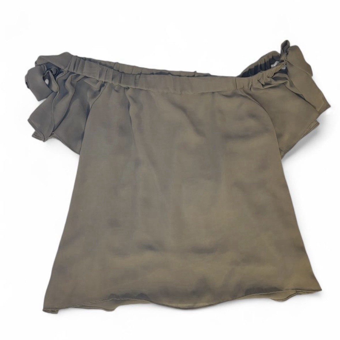 Fab’rik Women’s Large Khaki Off The Shoulder Blouse Tie Lined Flowy