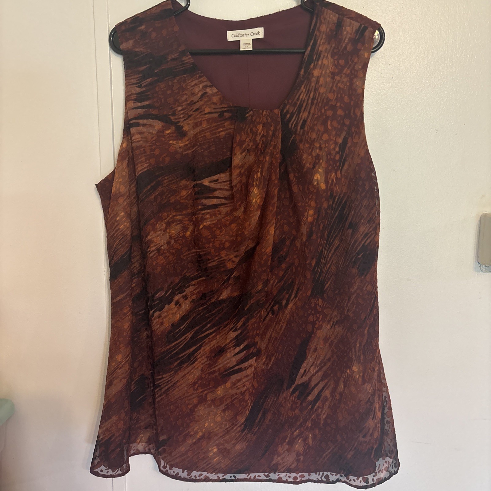 COLDWATER CREEK Tank Top Size 1XL Zip Side Burgundy/ Orange Black Sleeveless