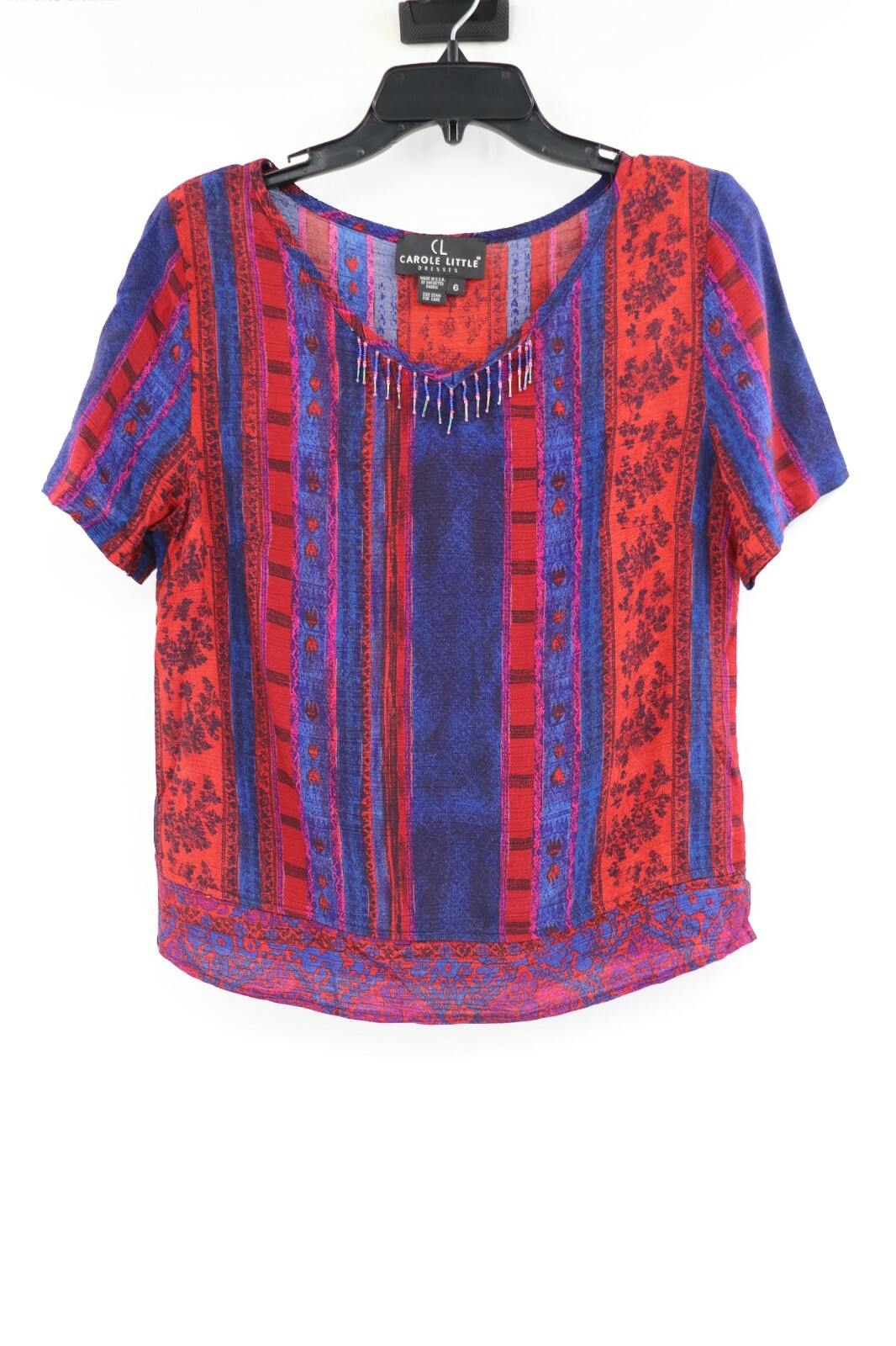 Vintage carole little women’s 6 rayon v neck top multicolor blouse embellished