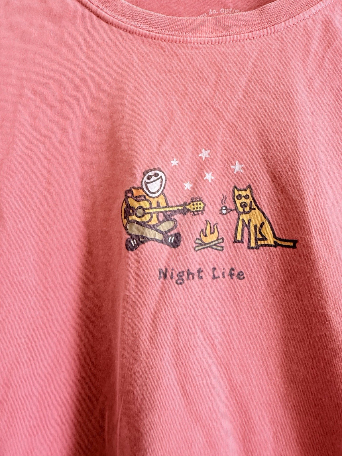 Life Is Good Pink Tee Women Size Large Night Life FLAWS