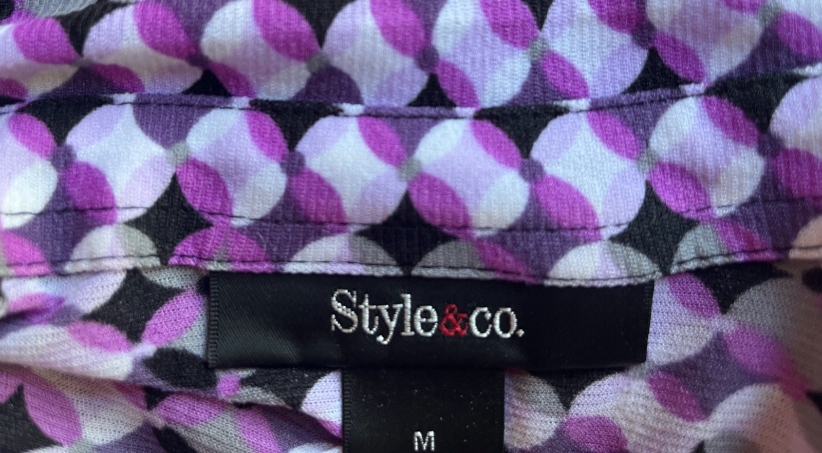 WOMENS STYLE & CO. PURPLE GEOMETRIC PRINT BLACK TANK TOP CAP SLEEVE BLOUSE SET M