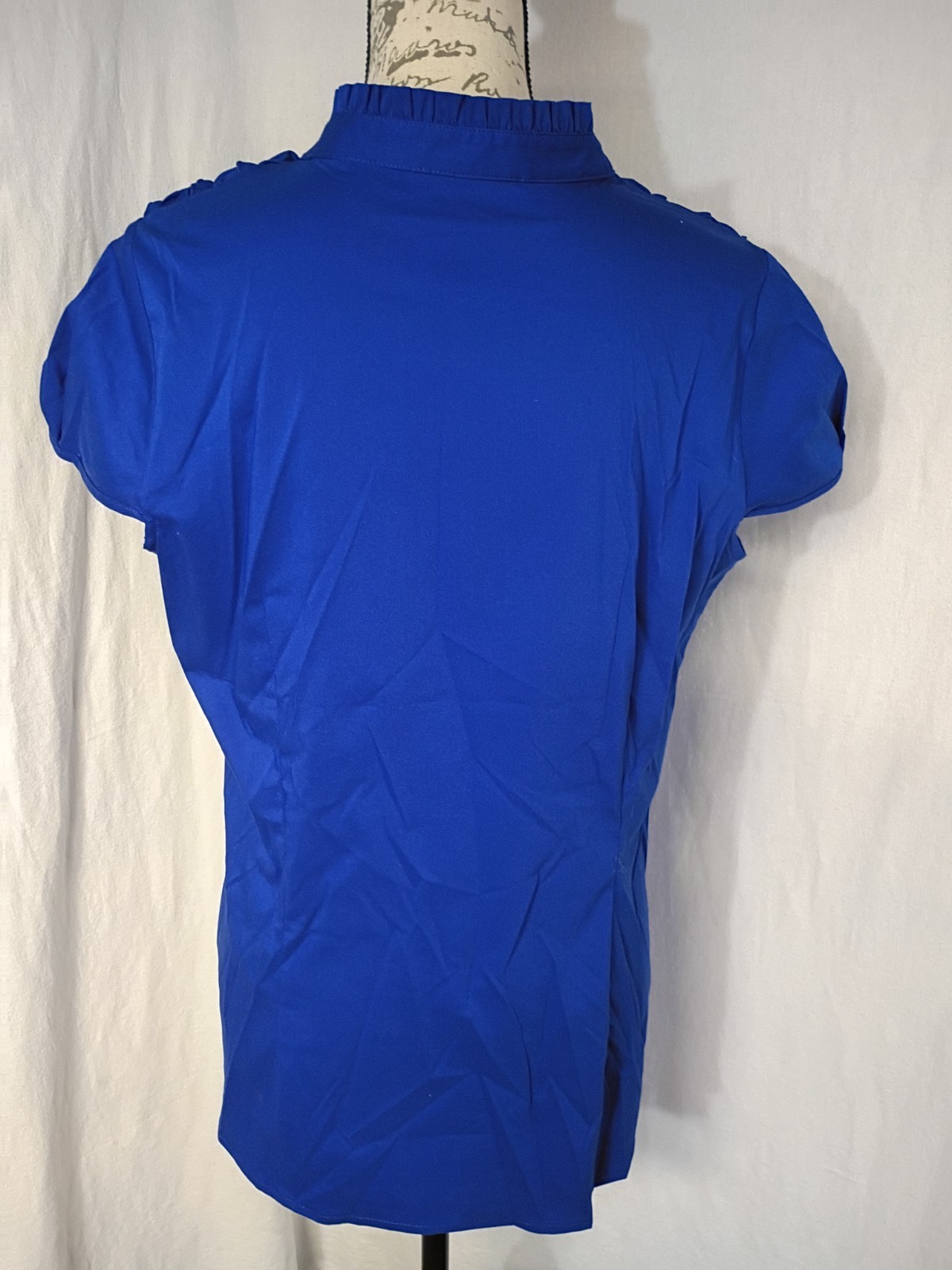 Worthington Women Stretch Short Sleeve Pleated Button-Up Shirt Blue Size L